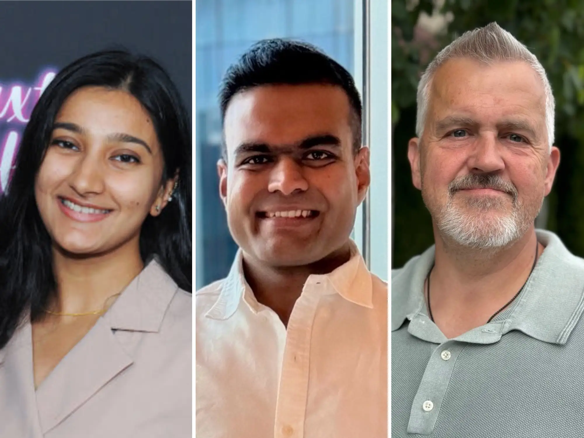 Sreeja Apparaju (left), Sarthak Gupta (center), Mike Kostersitz (right)
