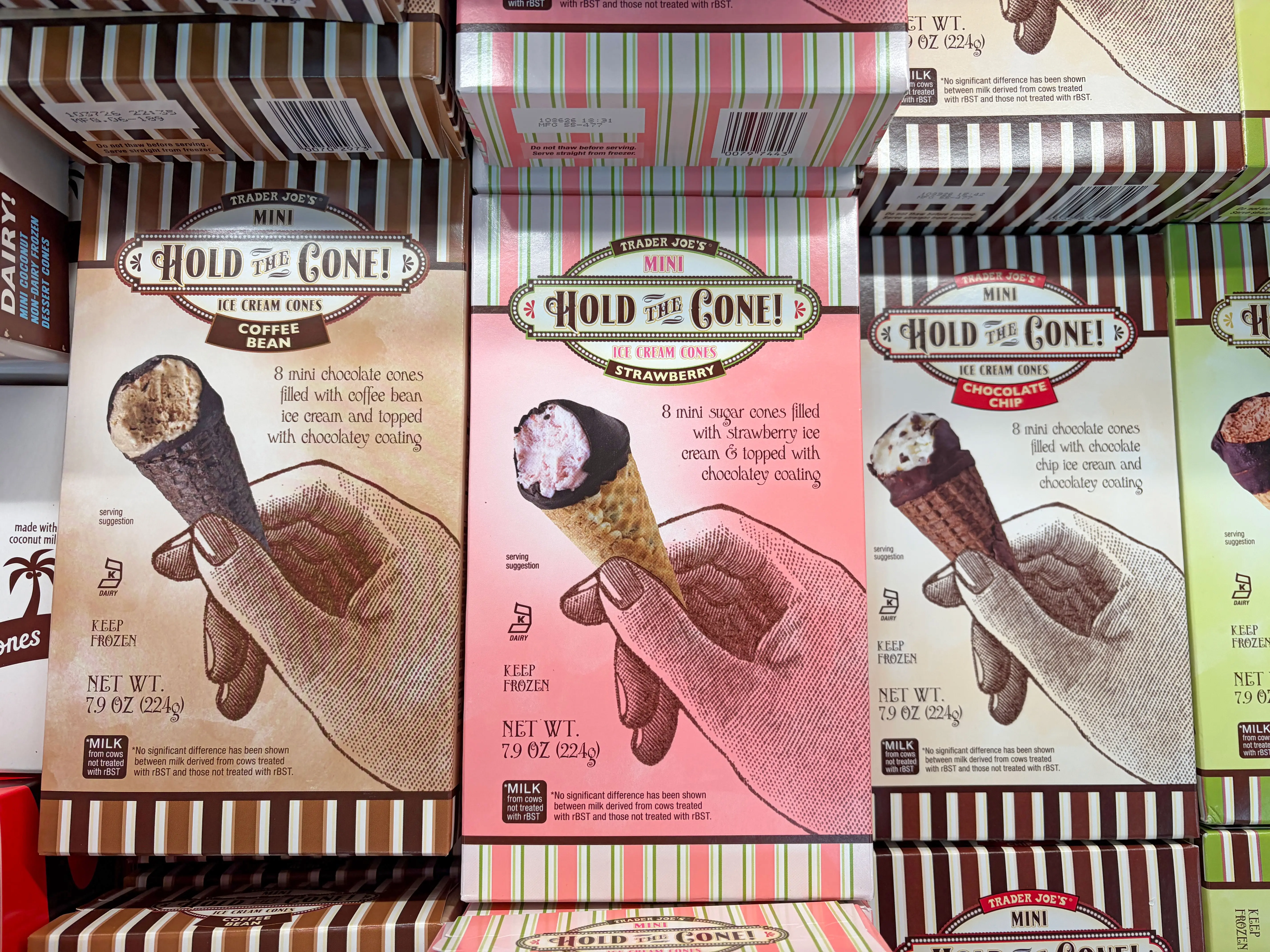 Boxes of Trader Joe's Hold the Cone ice-cream treats.