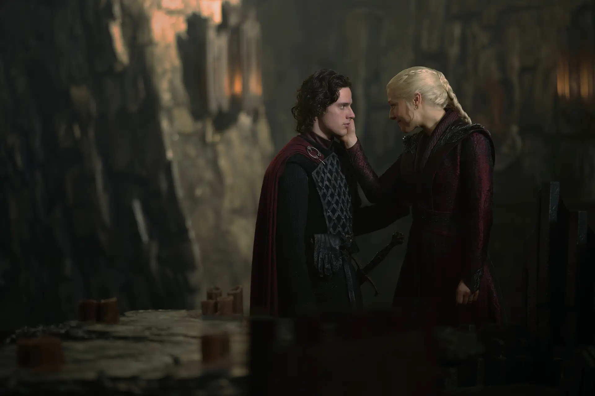 Harry Collett and Emma D'Arcy as Jacaerys and Rhaenyra in 