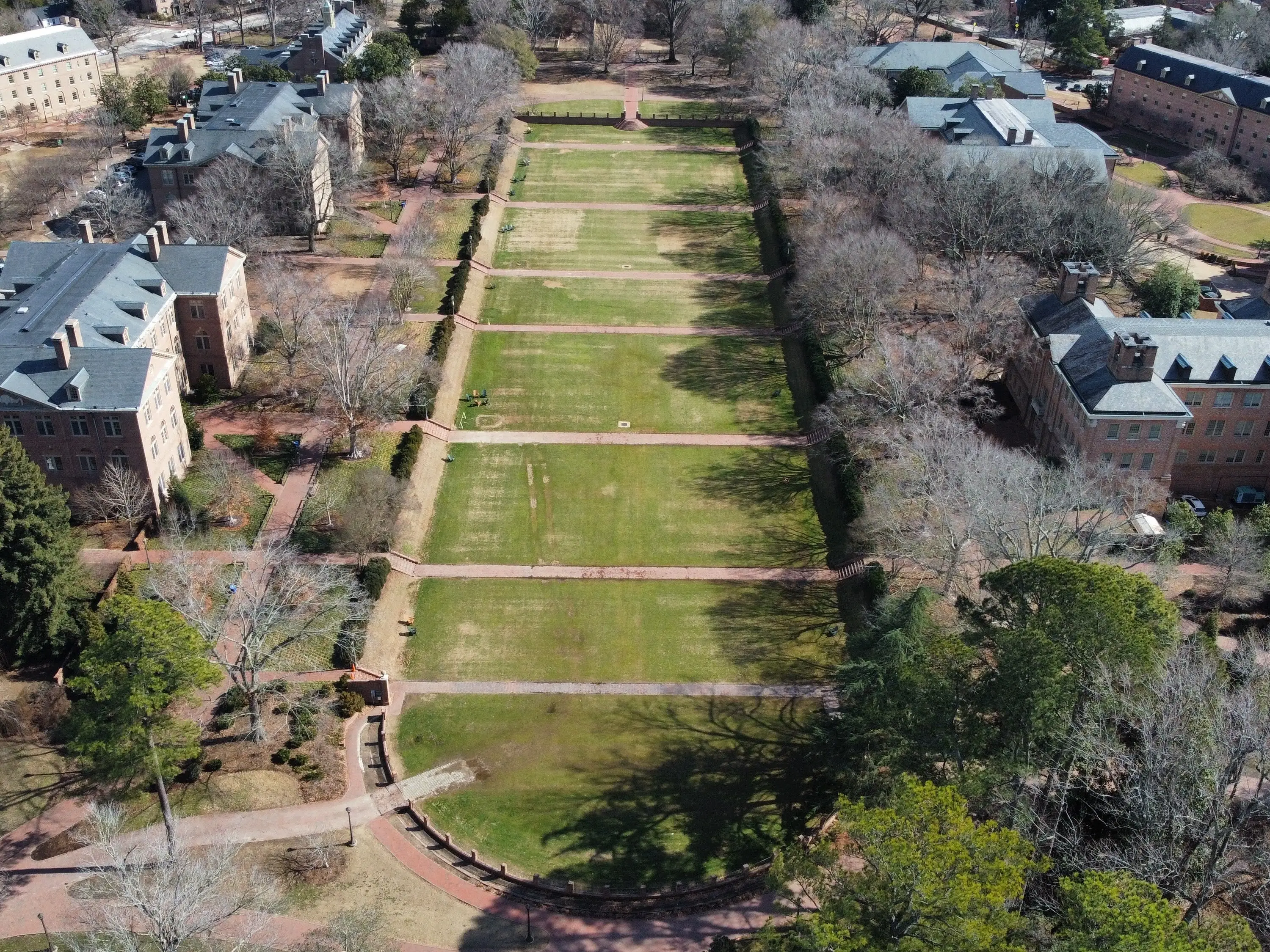 Aerial view Sunken Garden at William and Mary Campus in Williamsburg, Virginia