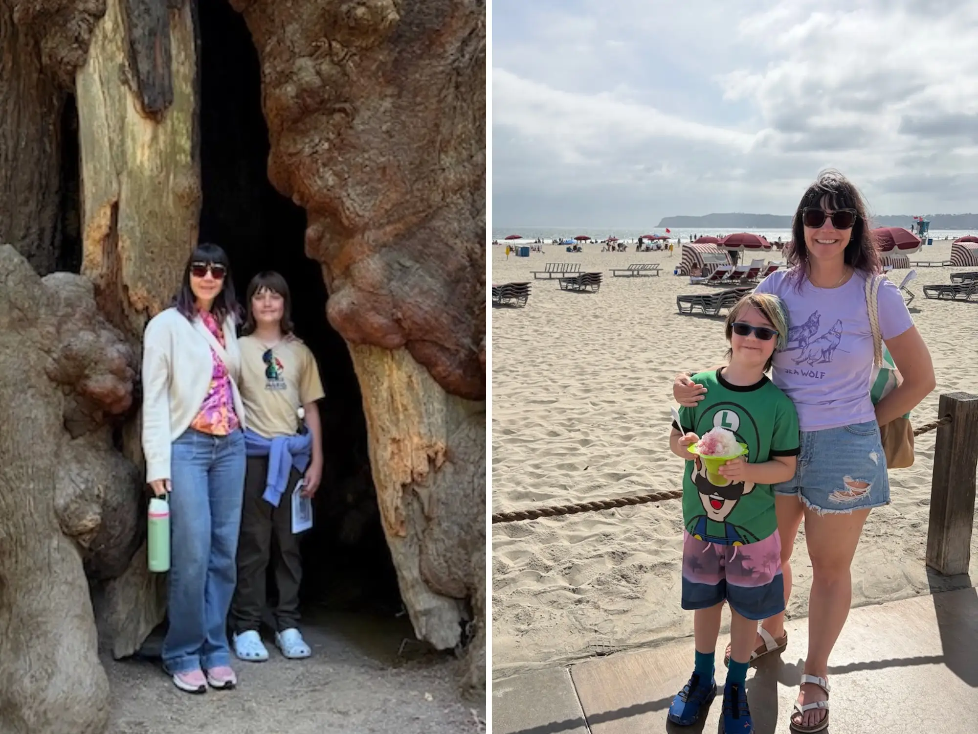 Composite image of the author with her kids on vacation