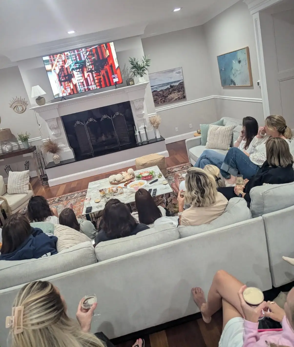 Kerry Feeney and her friends are pictured watching