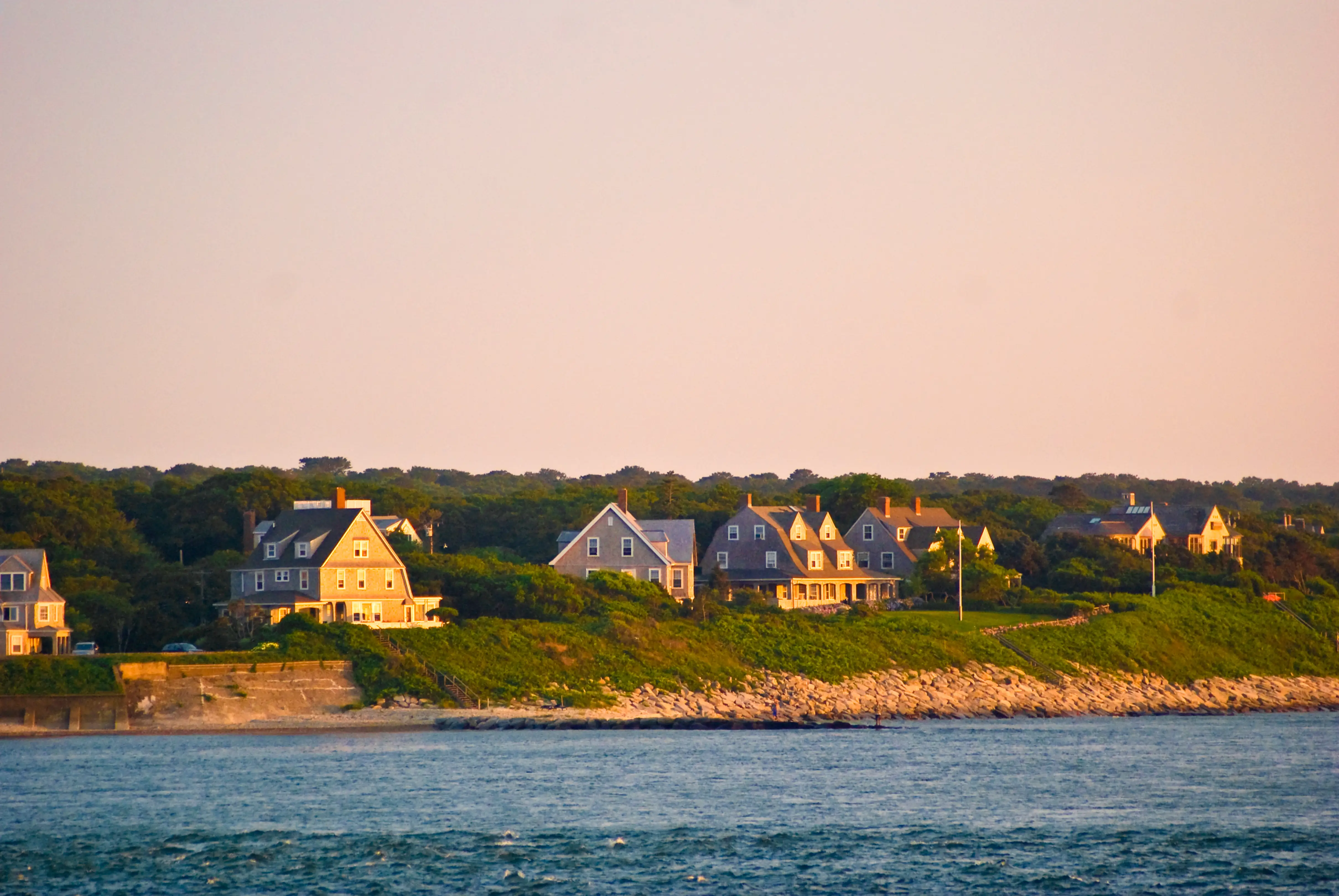 Homes sit near the bay in Cape Cod, Massachusetts.