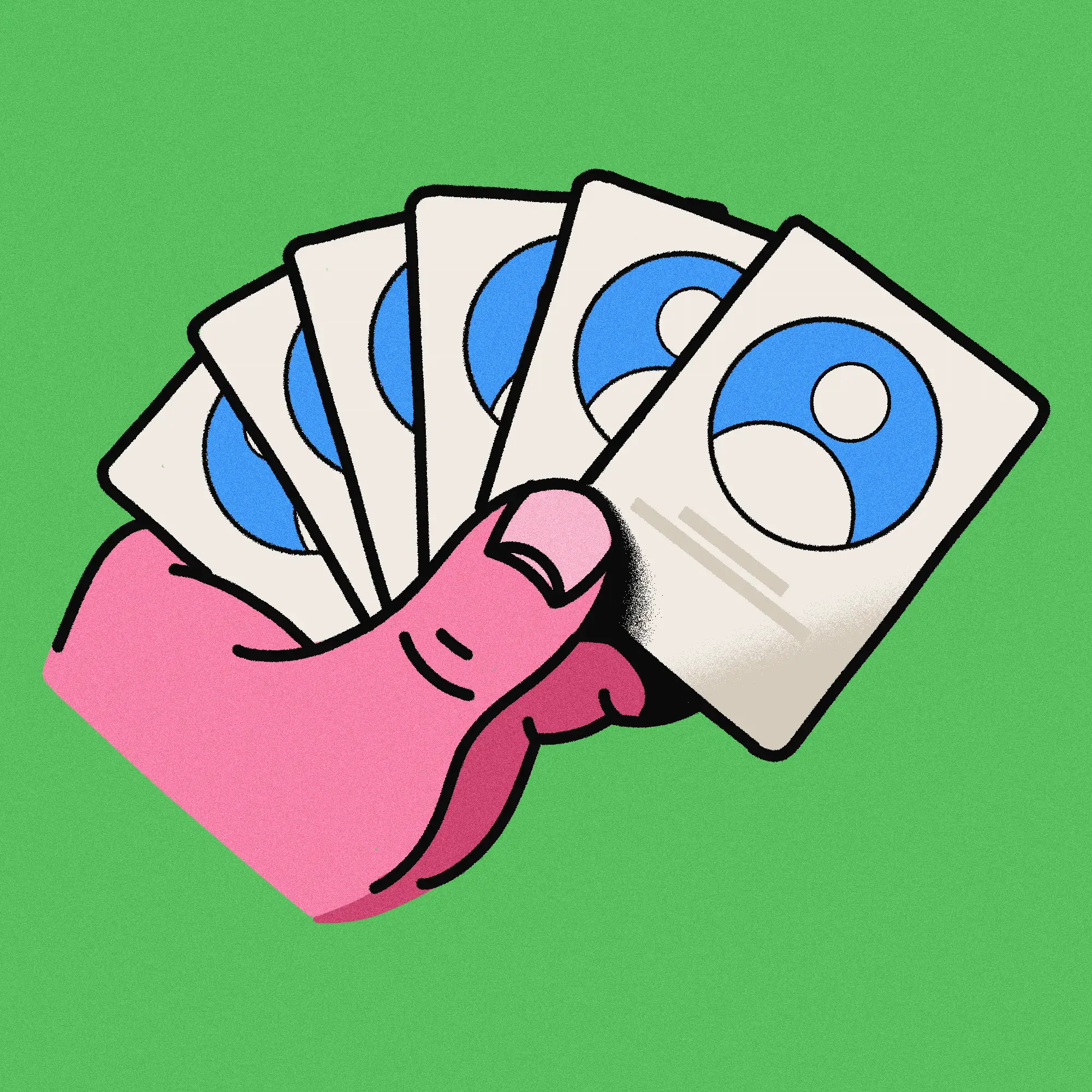A hand holding contact cards