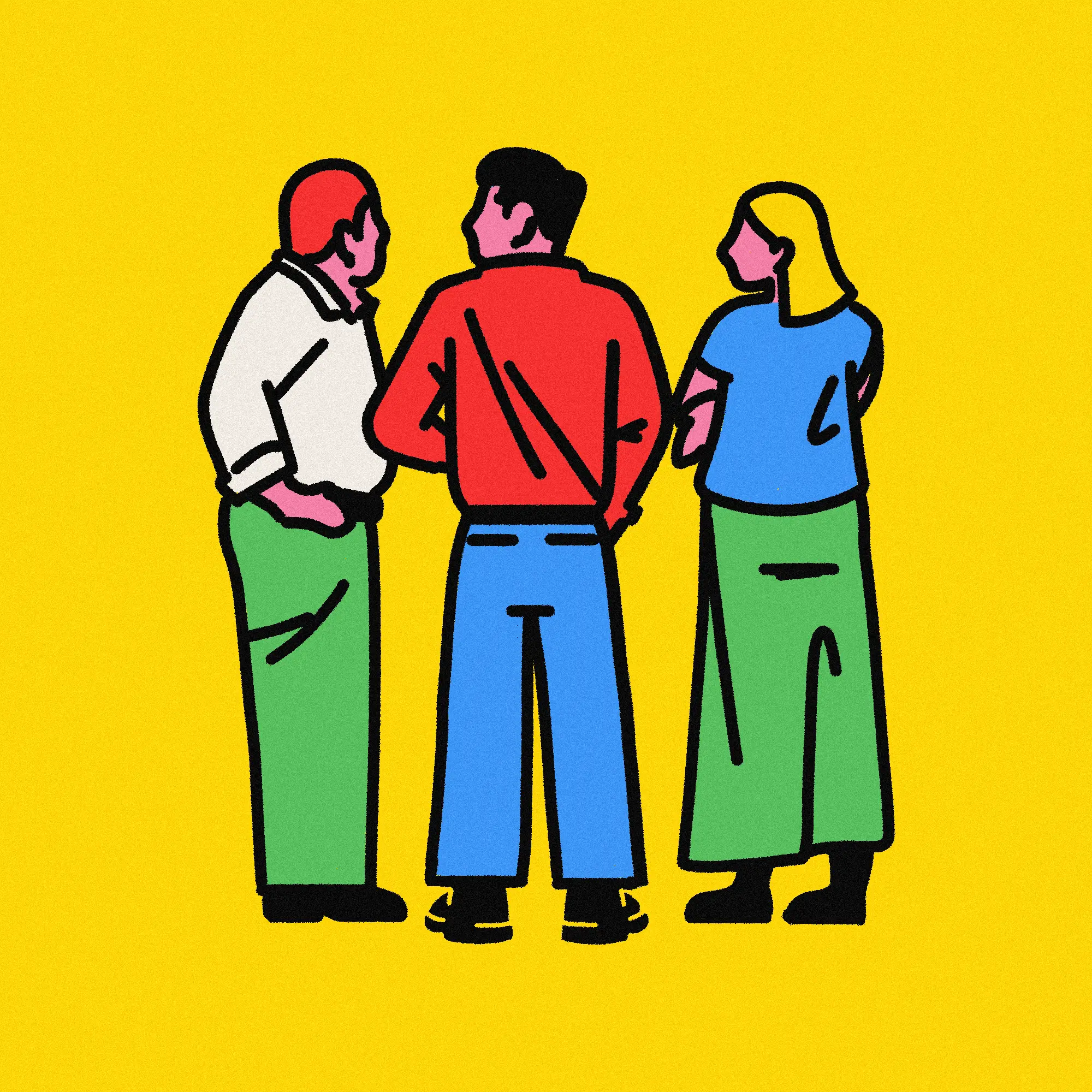 A group of people huddling together