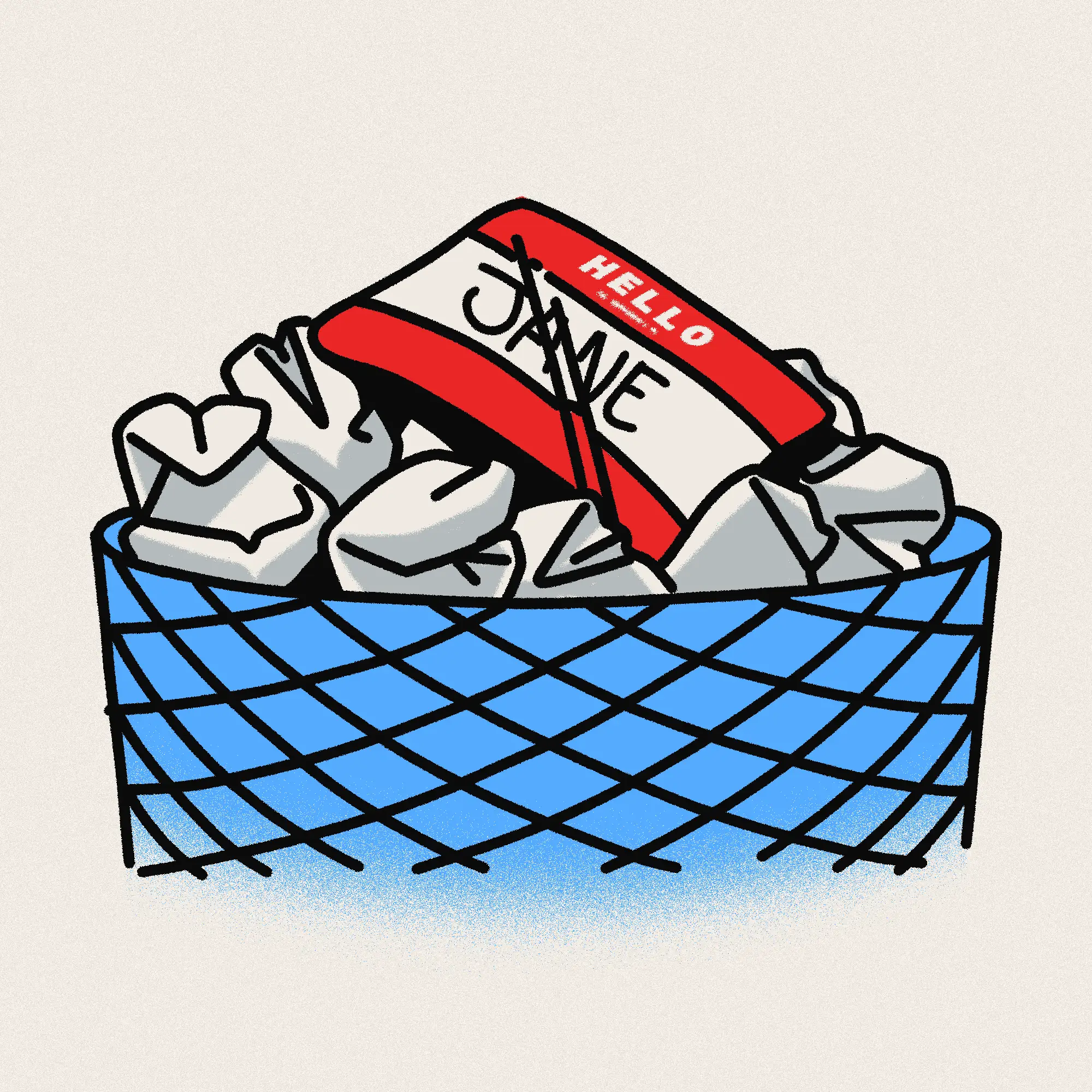 A name tag on top of a pile of trash