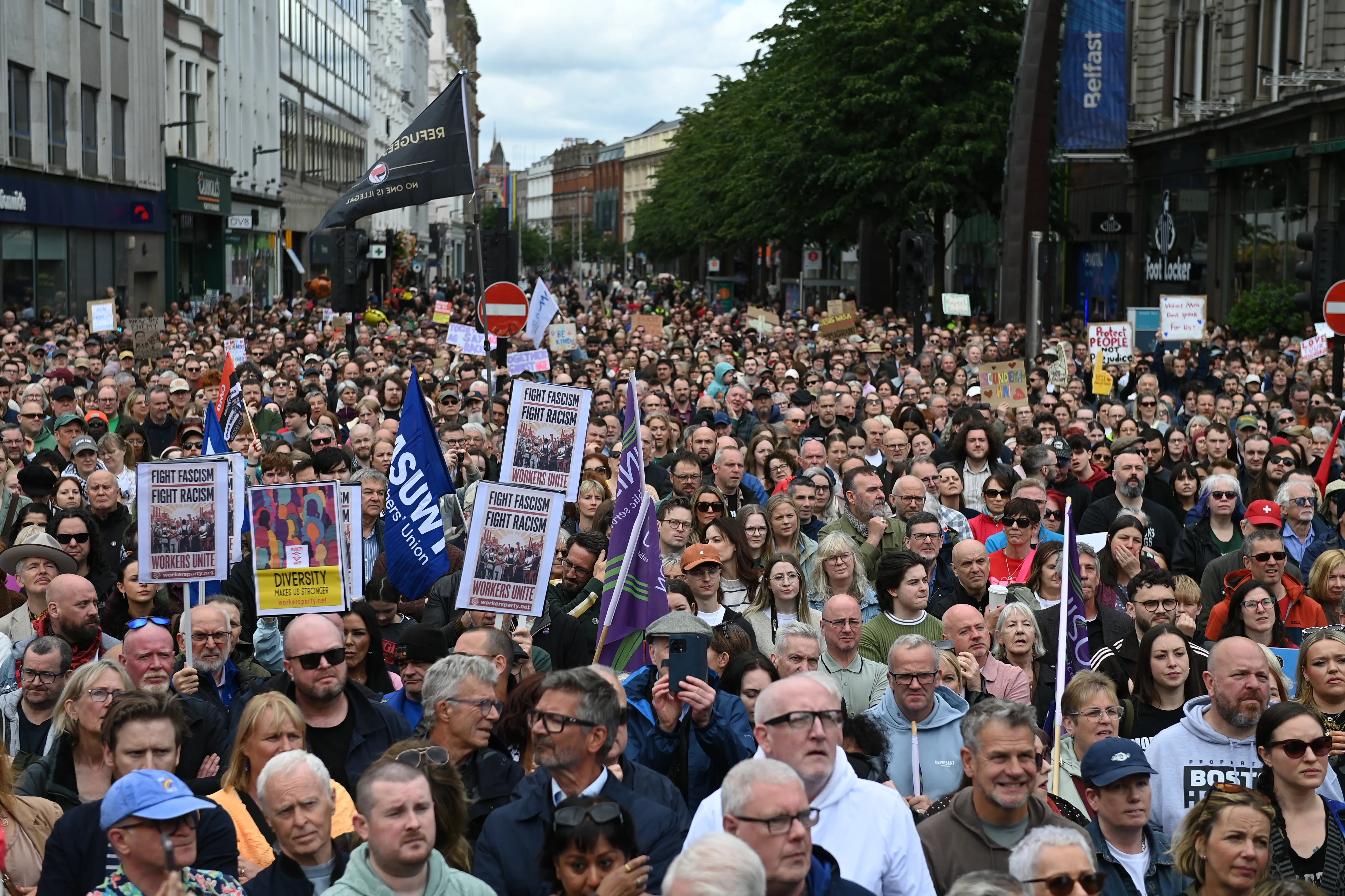 Demonstrators fill a Belfast street