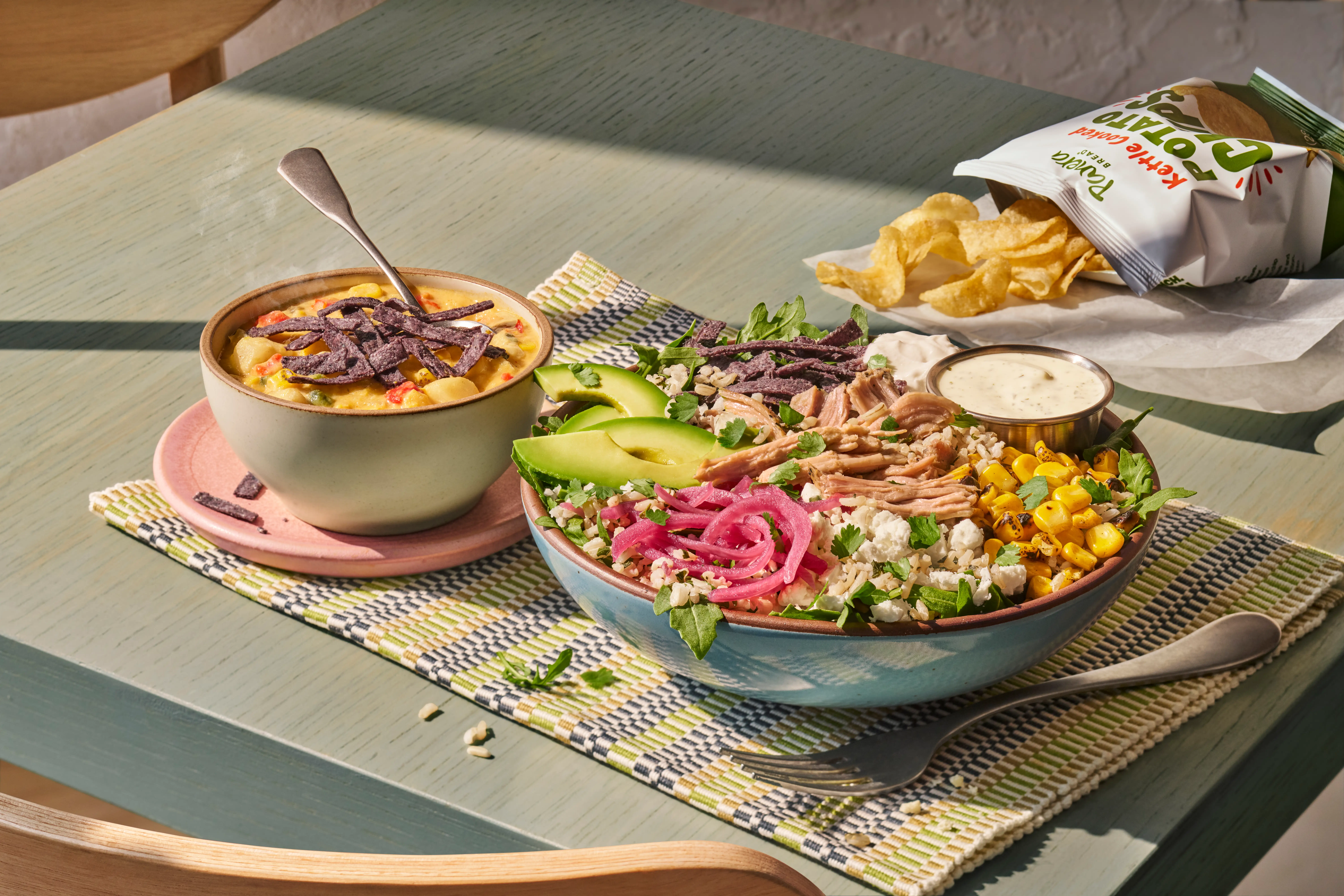 New menu items at Panera Bread on a table with a placemat.