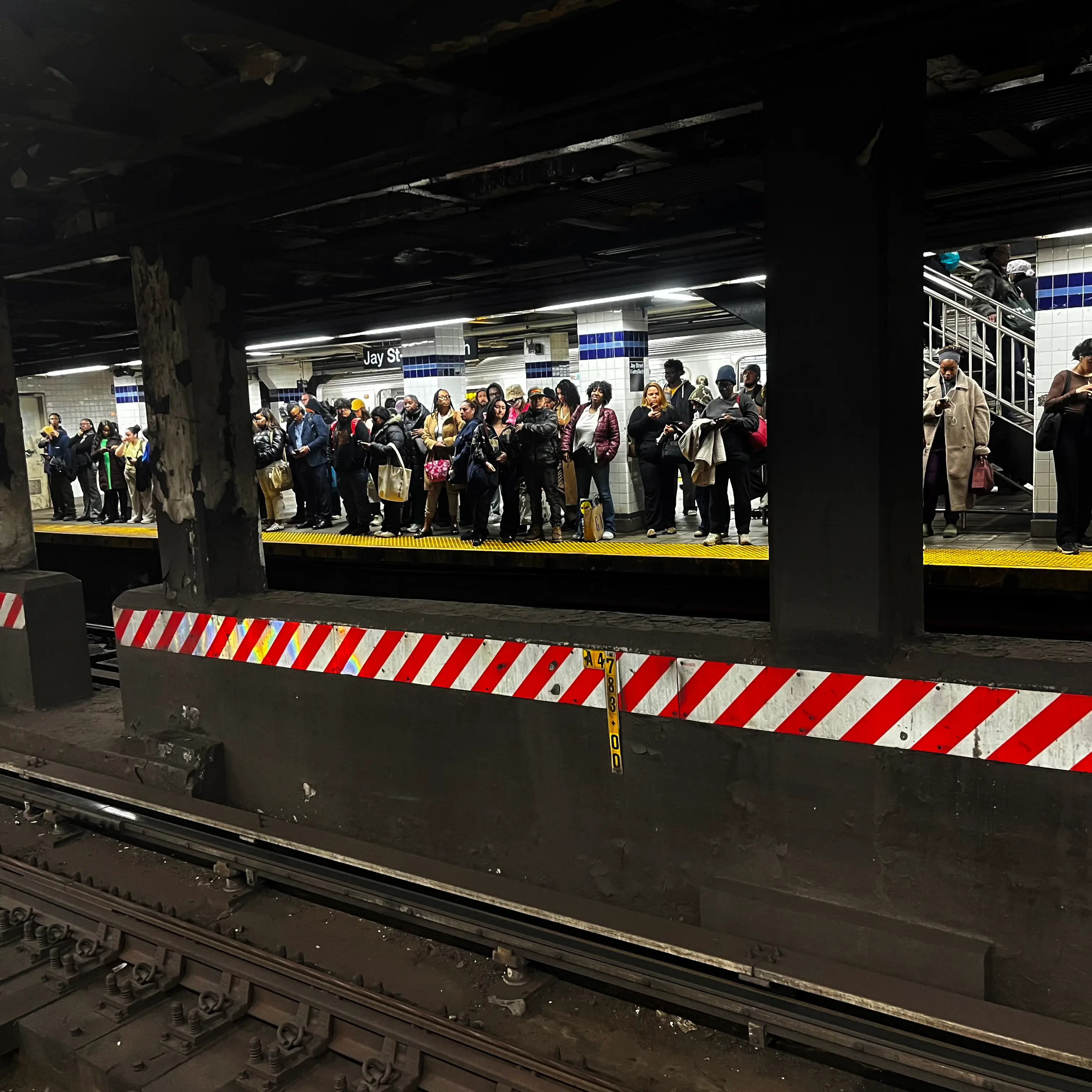 A crowded A train subway platform, March 30, 2026, in New York City.