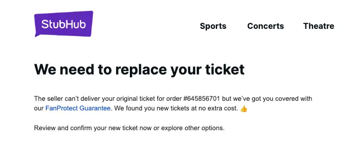 StubHub email