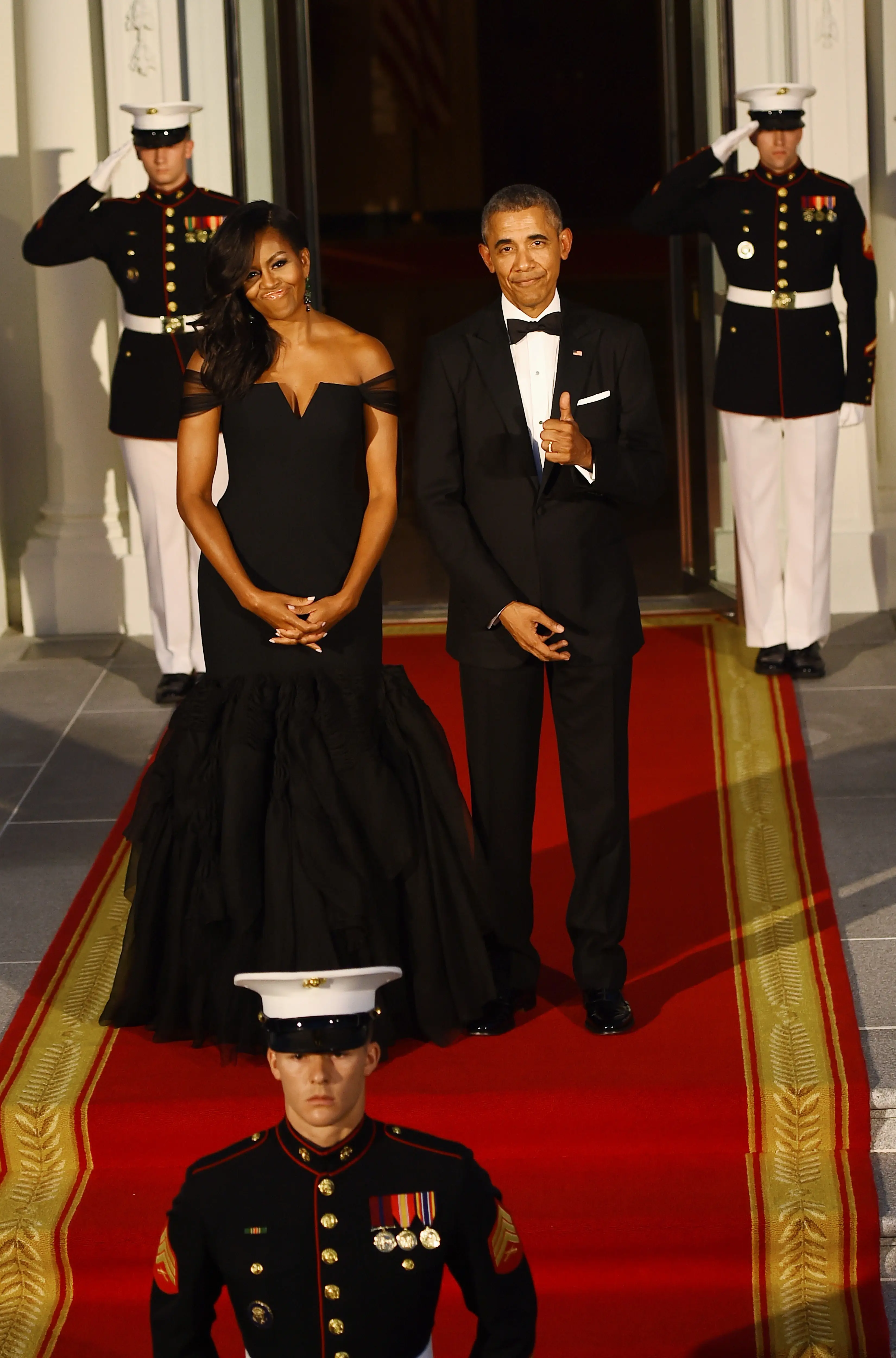 Barack Obama and Michelle Obama host Xi Jinping at the White House for a State Dinner in September 2015.