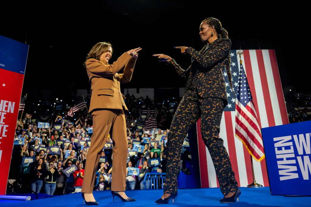 Kamala Harris and Michelle Obama at a campaign event.