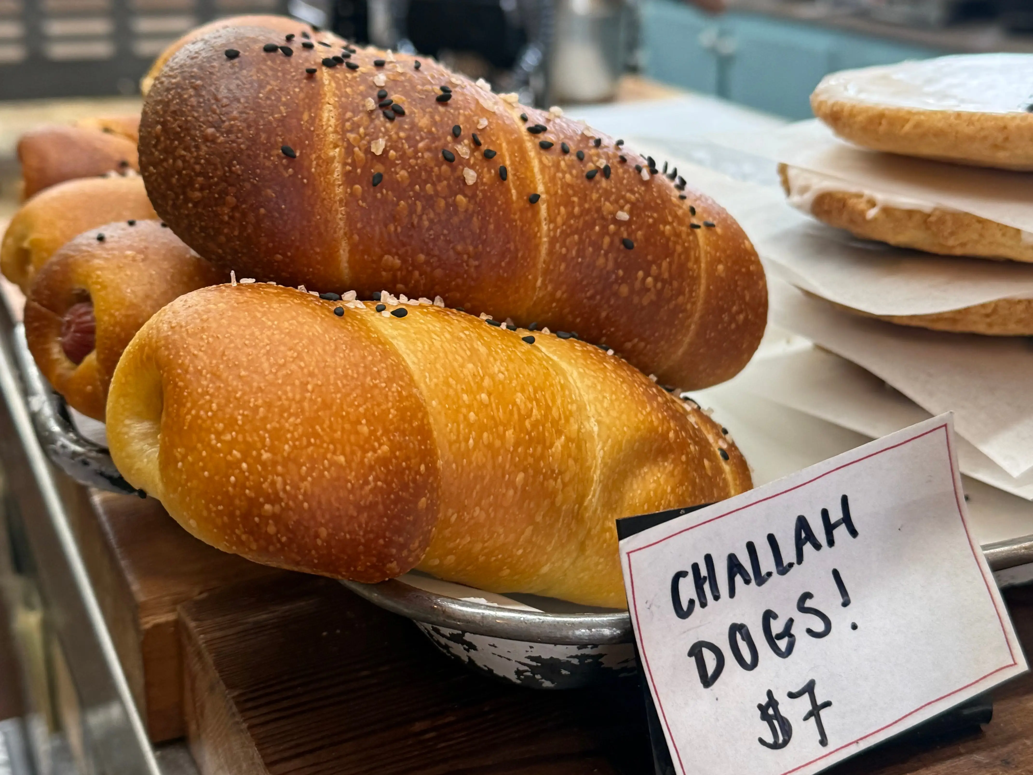 Challah dogs in bowl