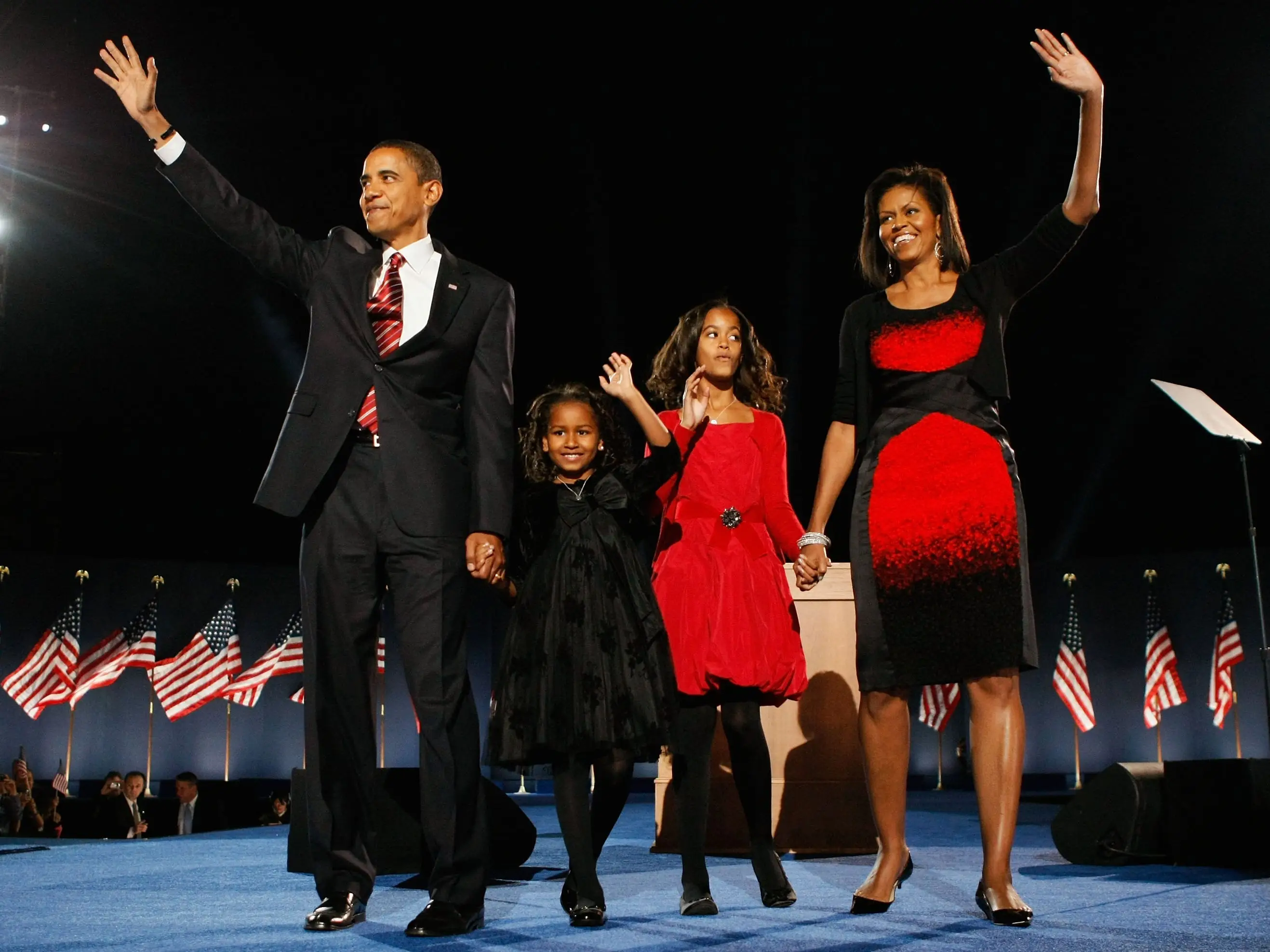 The Obama family on election night 2008 in Chicago.