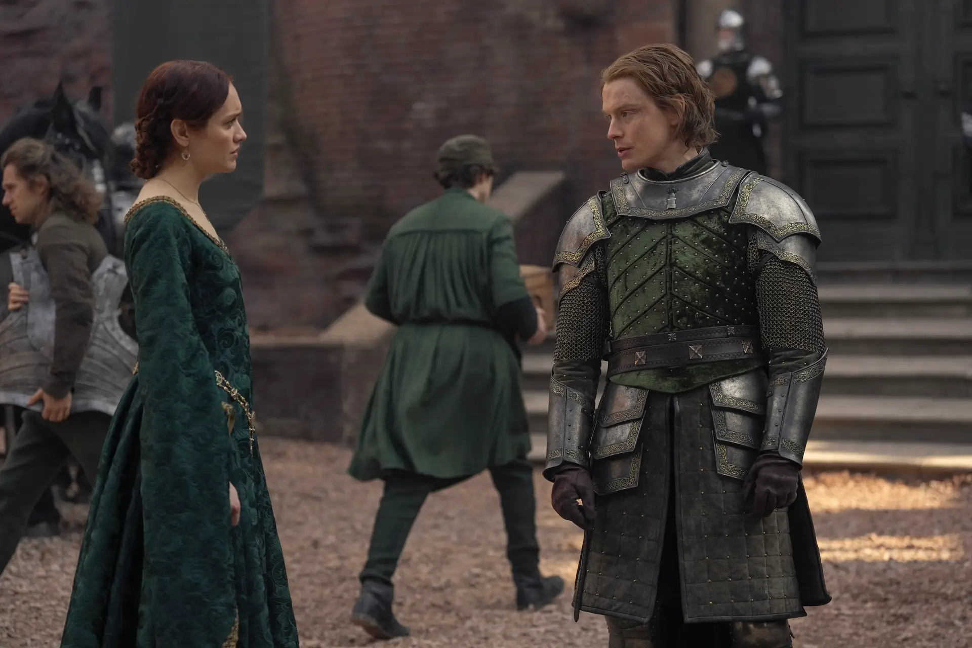 Olivia Cooke and Freddie Fox as Alicent and Gwayne Hightower in 