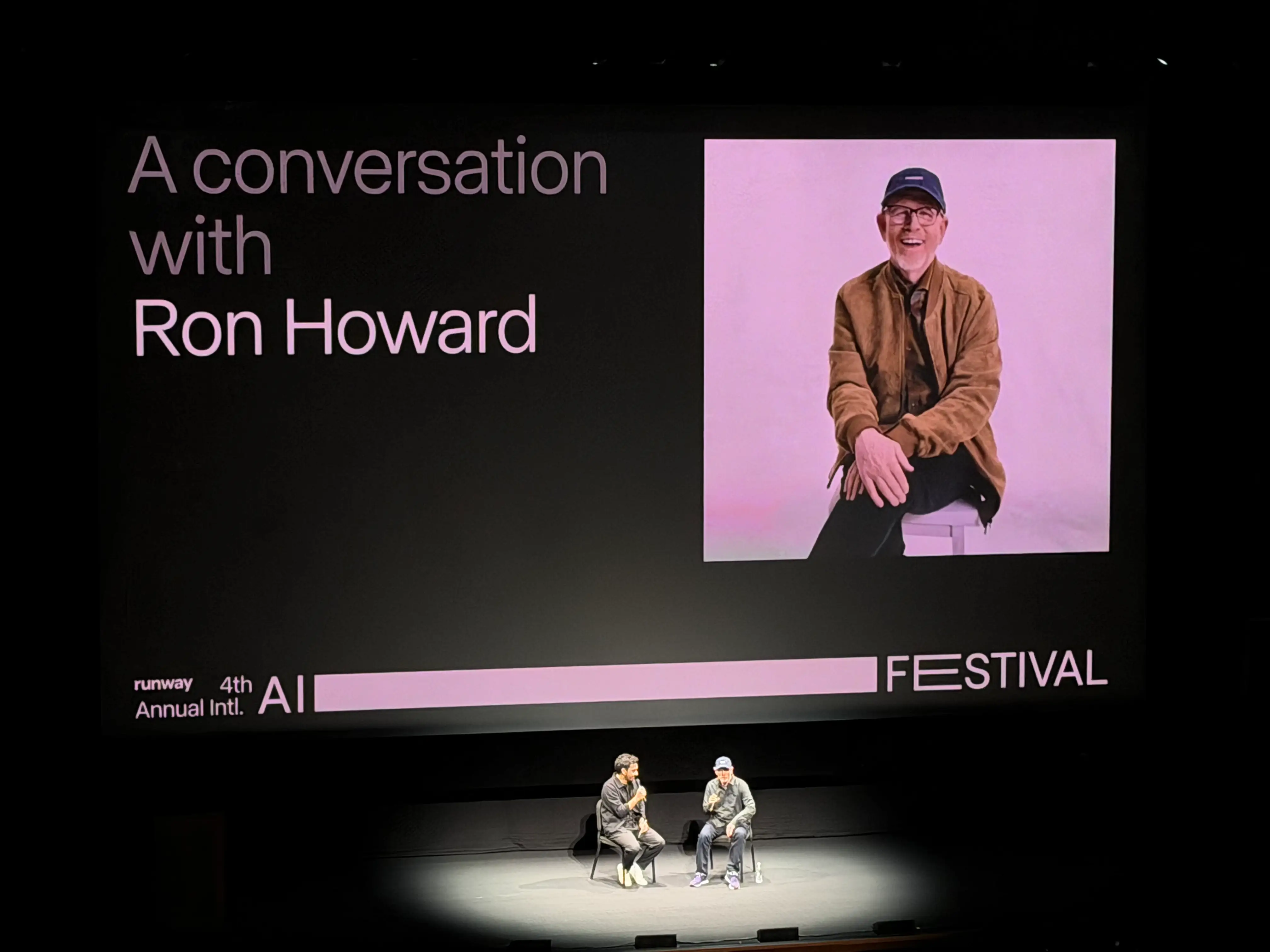 Director Ron Howard and Runway co-CEO Cristóbal Valenzuela are pictured.