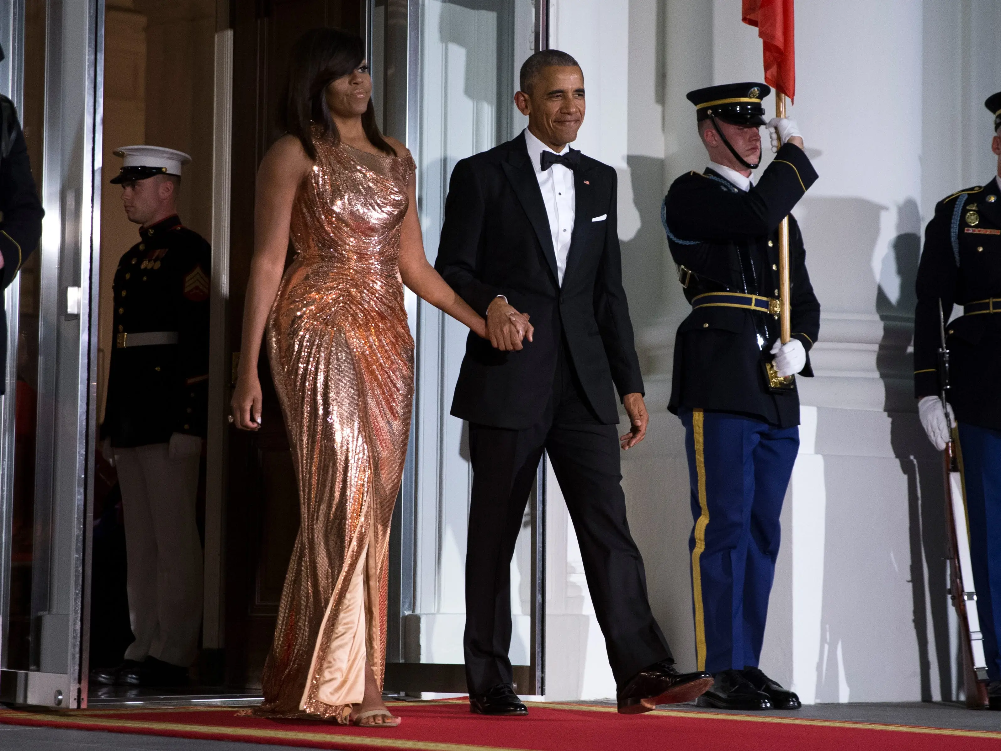 Michelle Obama and Barack Obama at a state dinner at the White House in October 2016.