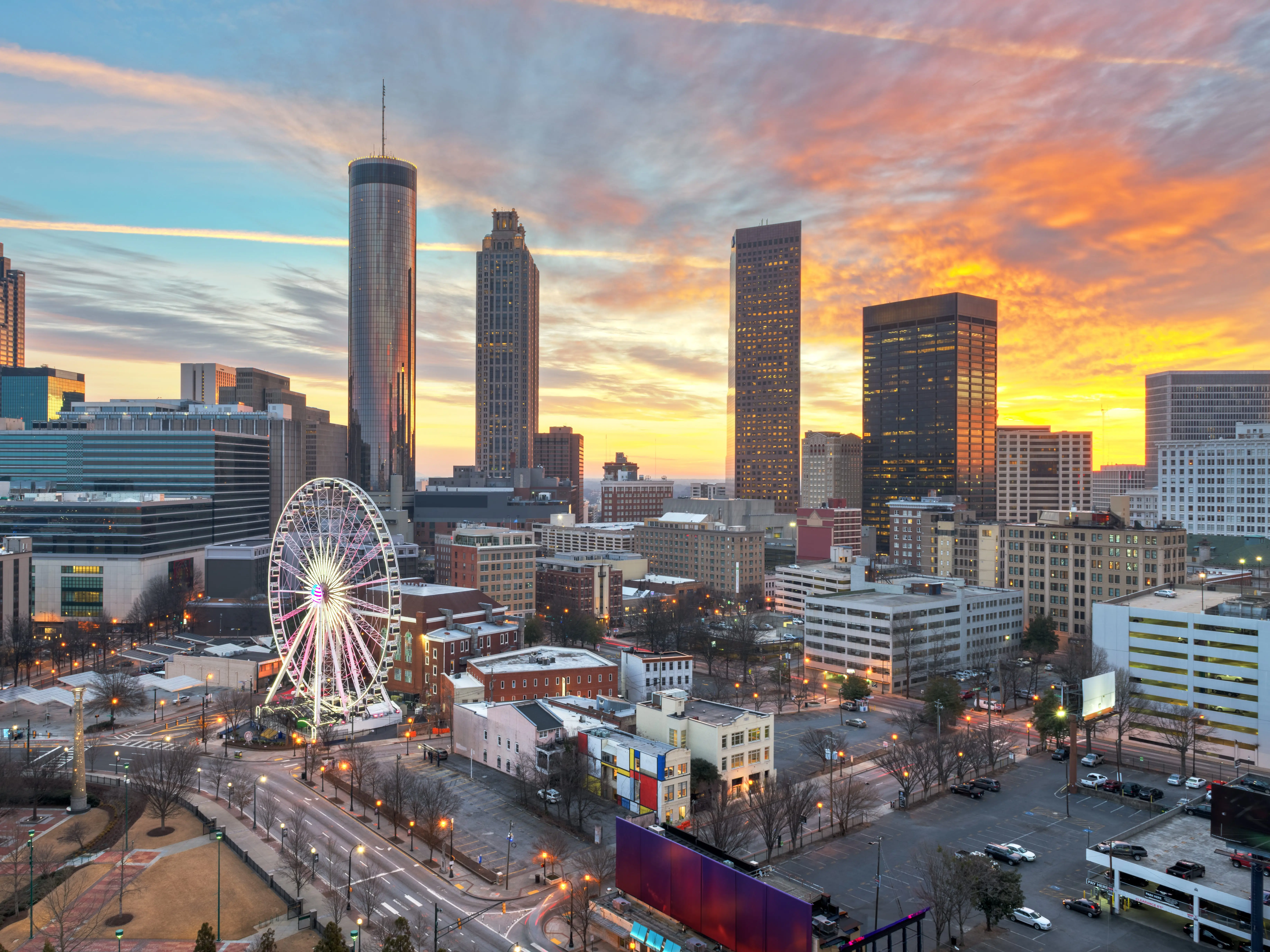 Atlanta, Georgia, USA downtown skyline at dawn.