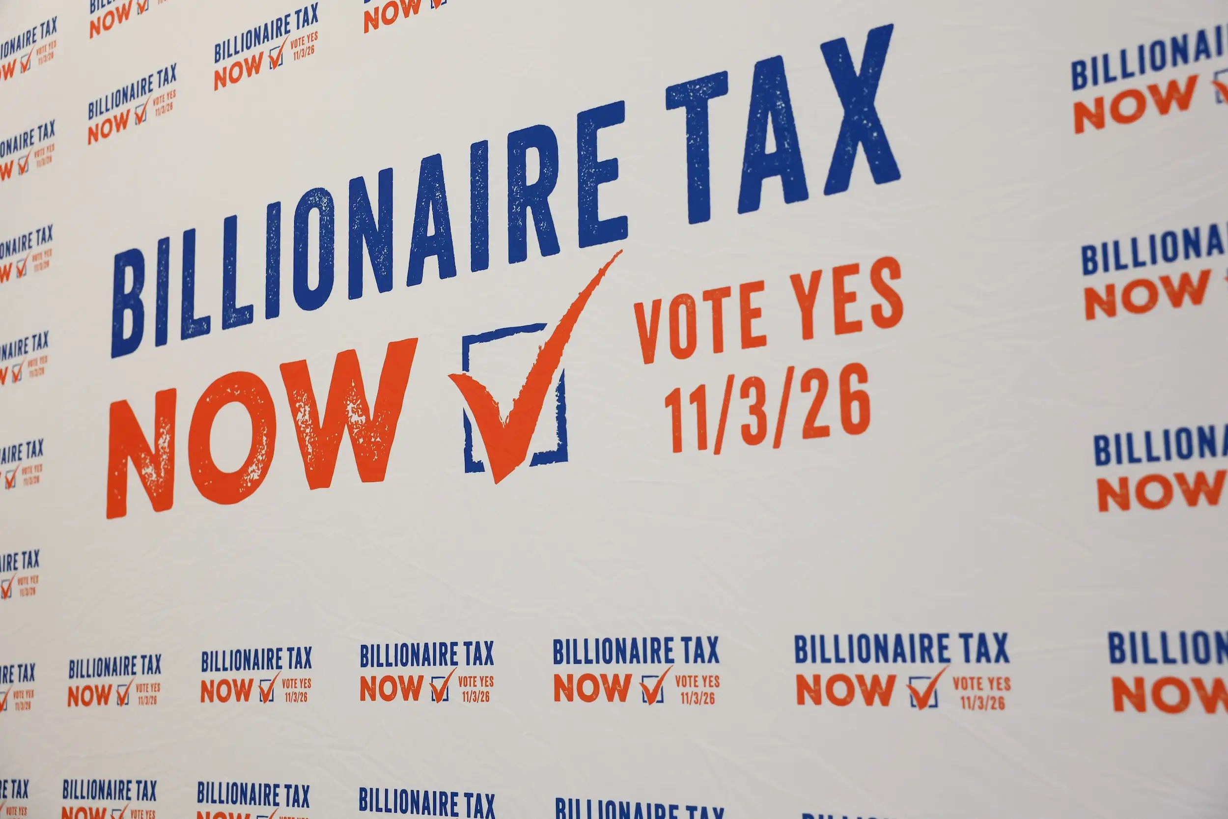Signage in support of California's proposed billionaire tax