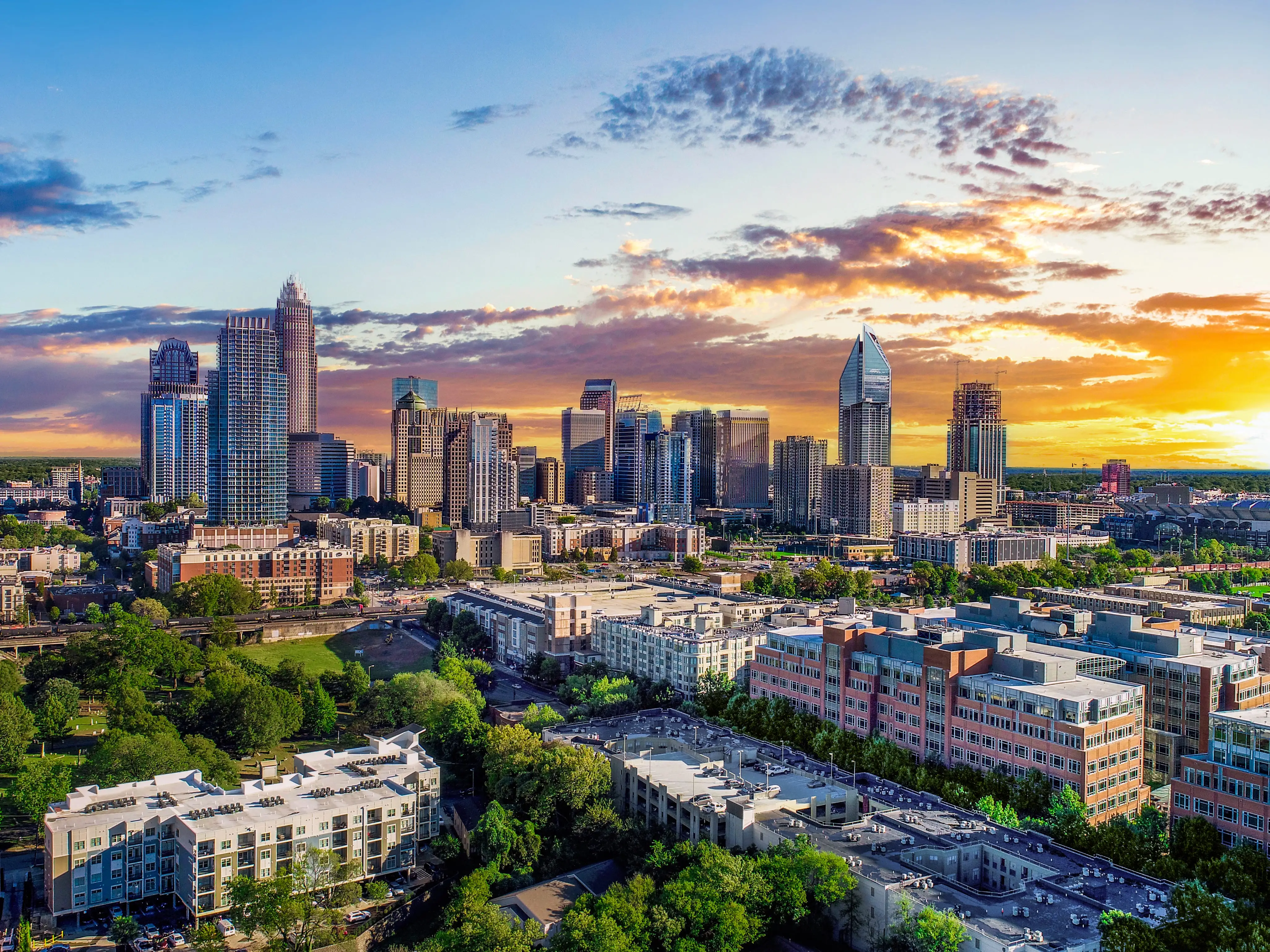 Charlotte North Carolina Downtown Drone Skyline Aerial