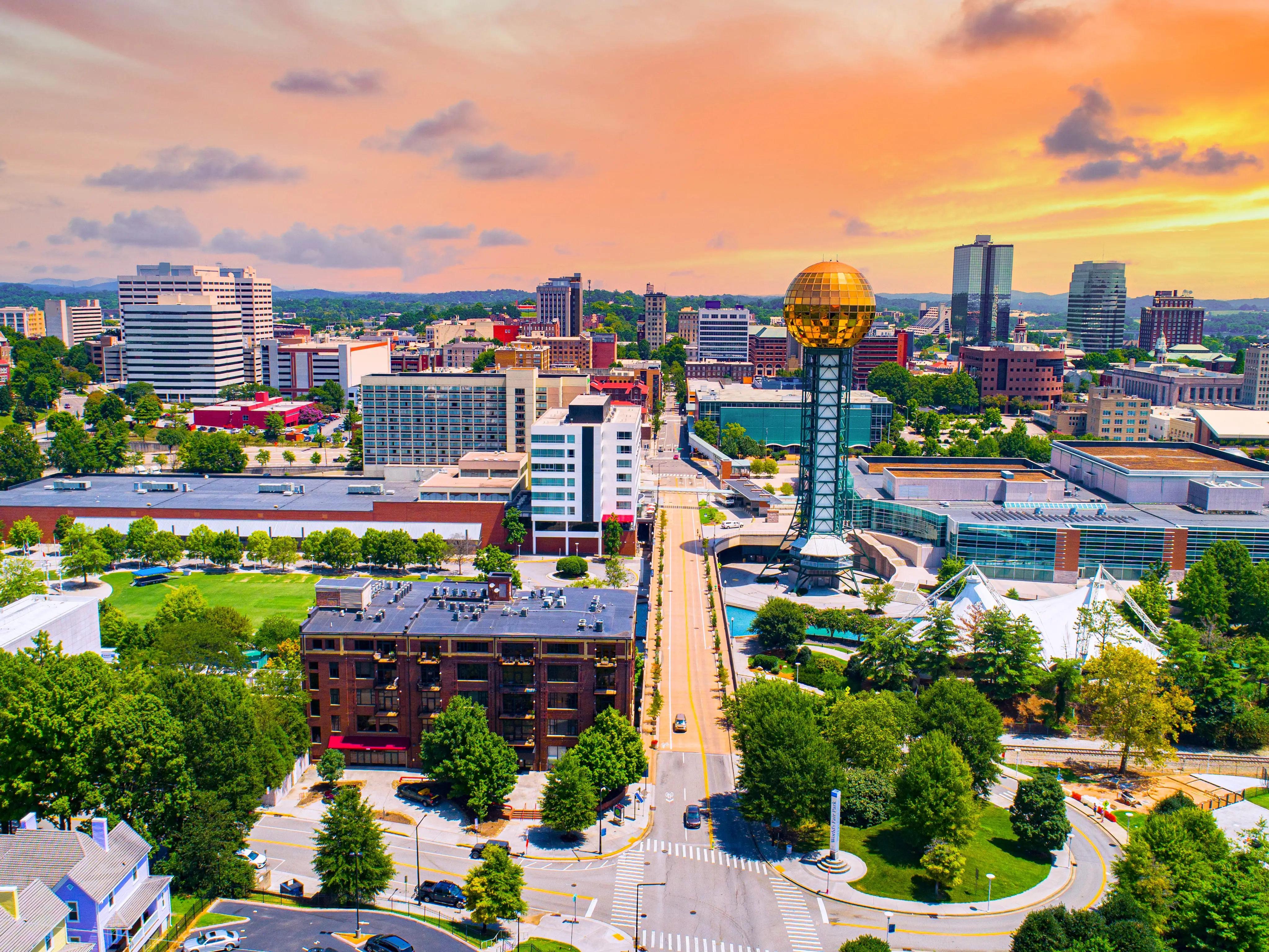 Knoxville, Tennessee, TN Downtown Drone Skyline Aerial.