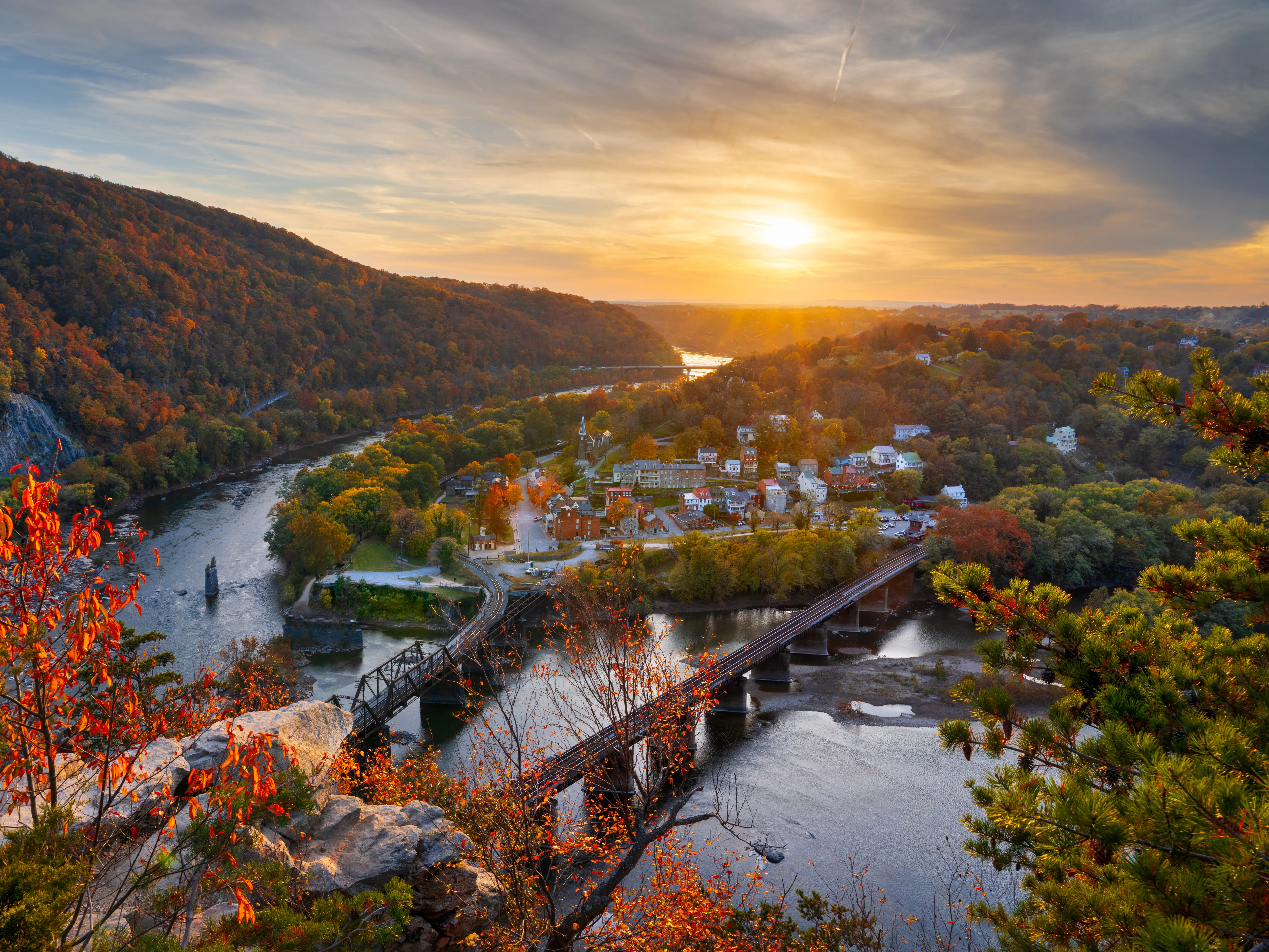Harpers Ferry, West Virginia, USA Overlooking the Shenandoah Valley in Autumn Season stock photo