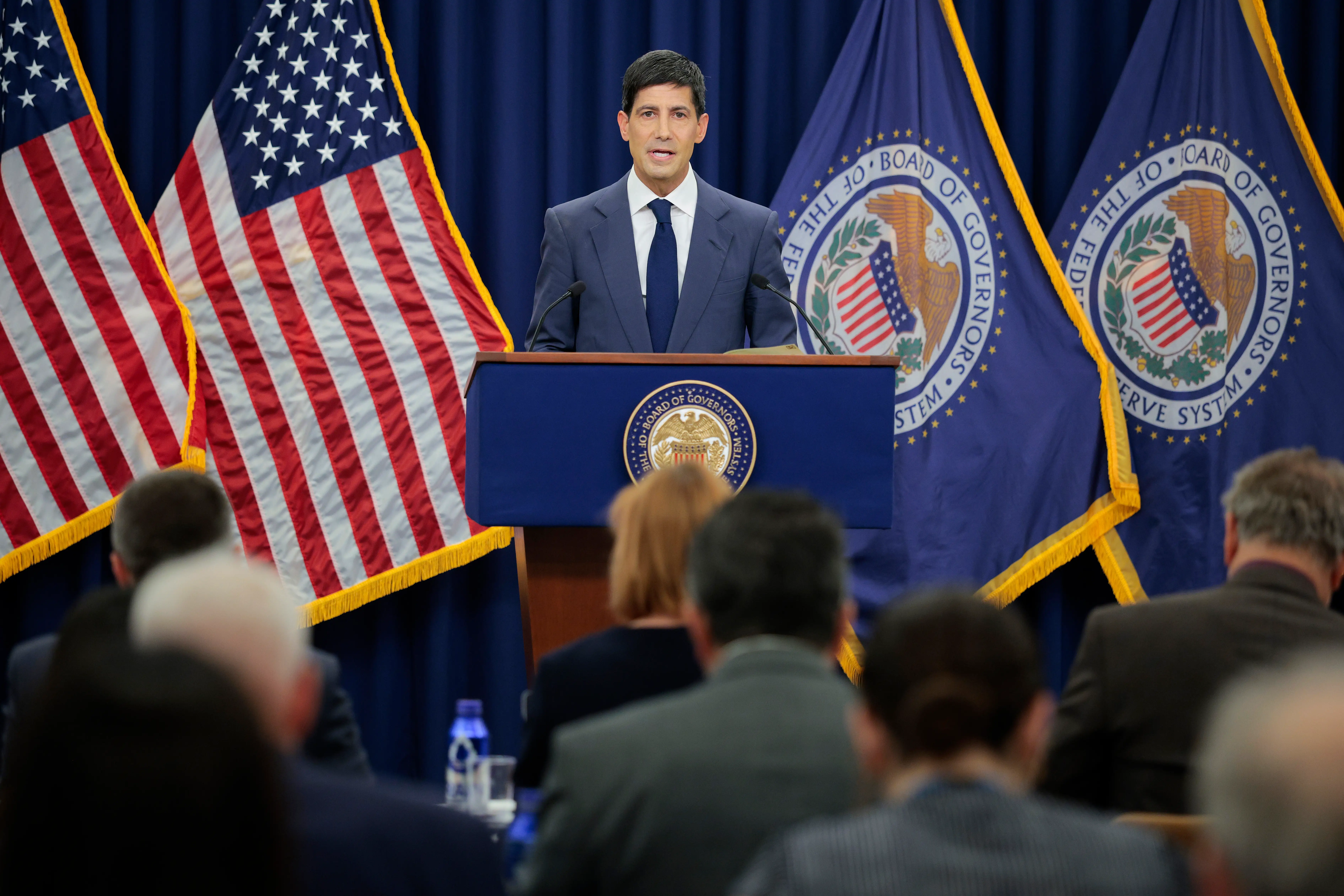 Federal Reserve Chair Kevin Warsh speaks to reporters during a news conference