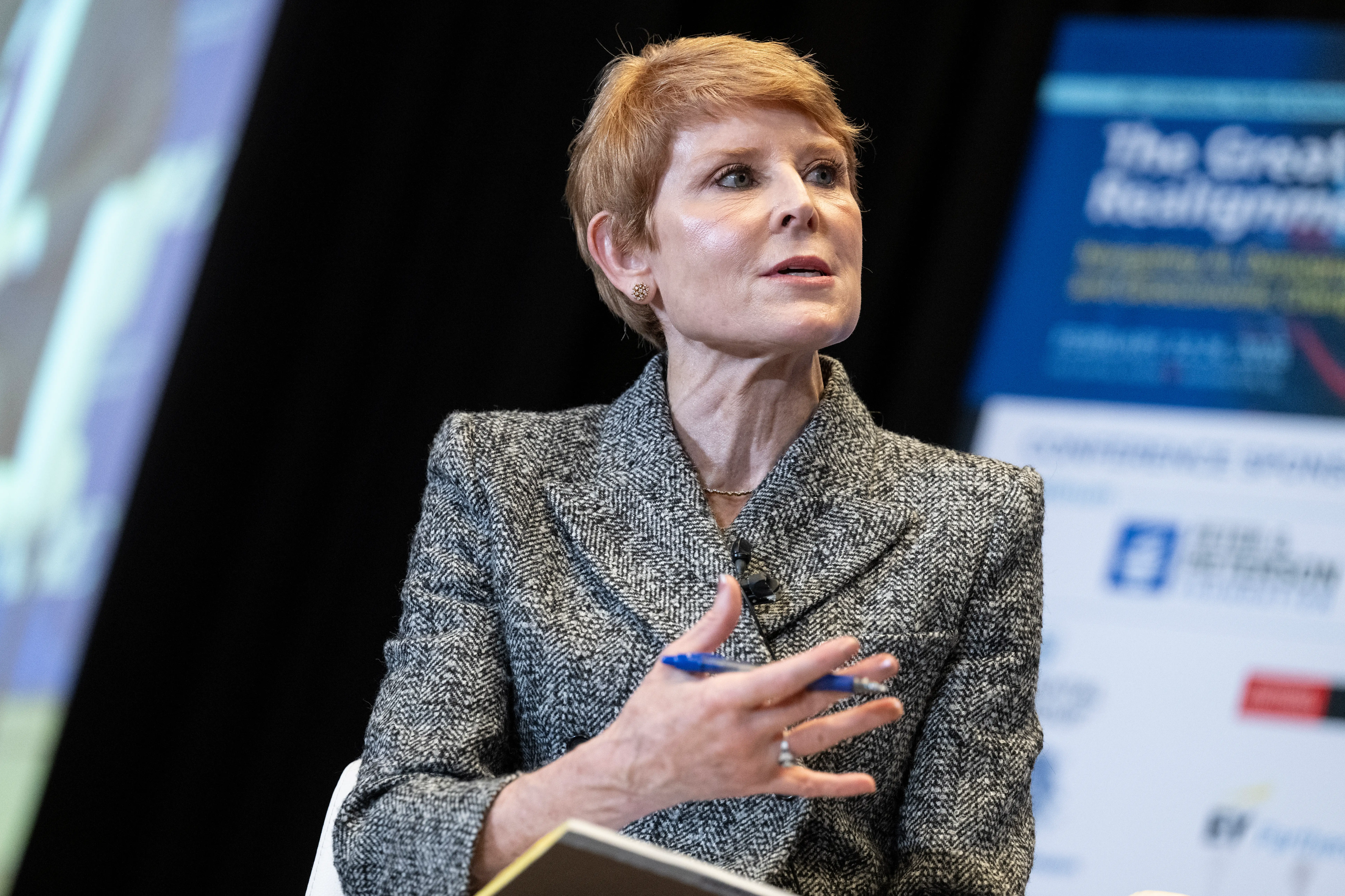 WASHINGTON, DC - FEBRUARY 24: Diane Swonk, CBE, Chief Economist, KPMG, speaks at The Capital Hilton during the 42nd annual National Association for Business Economics Economic Policy Conference on February 24, 2026 in Washington, DC. Swonk moderates the Midterm Election Outcomes and Policy Paths session. (Photo by Luke