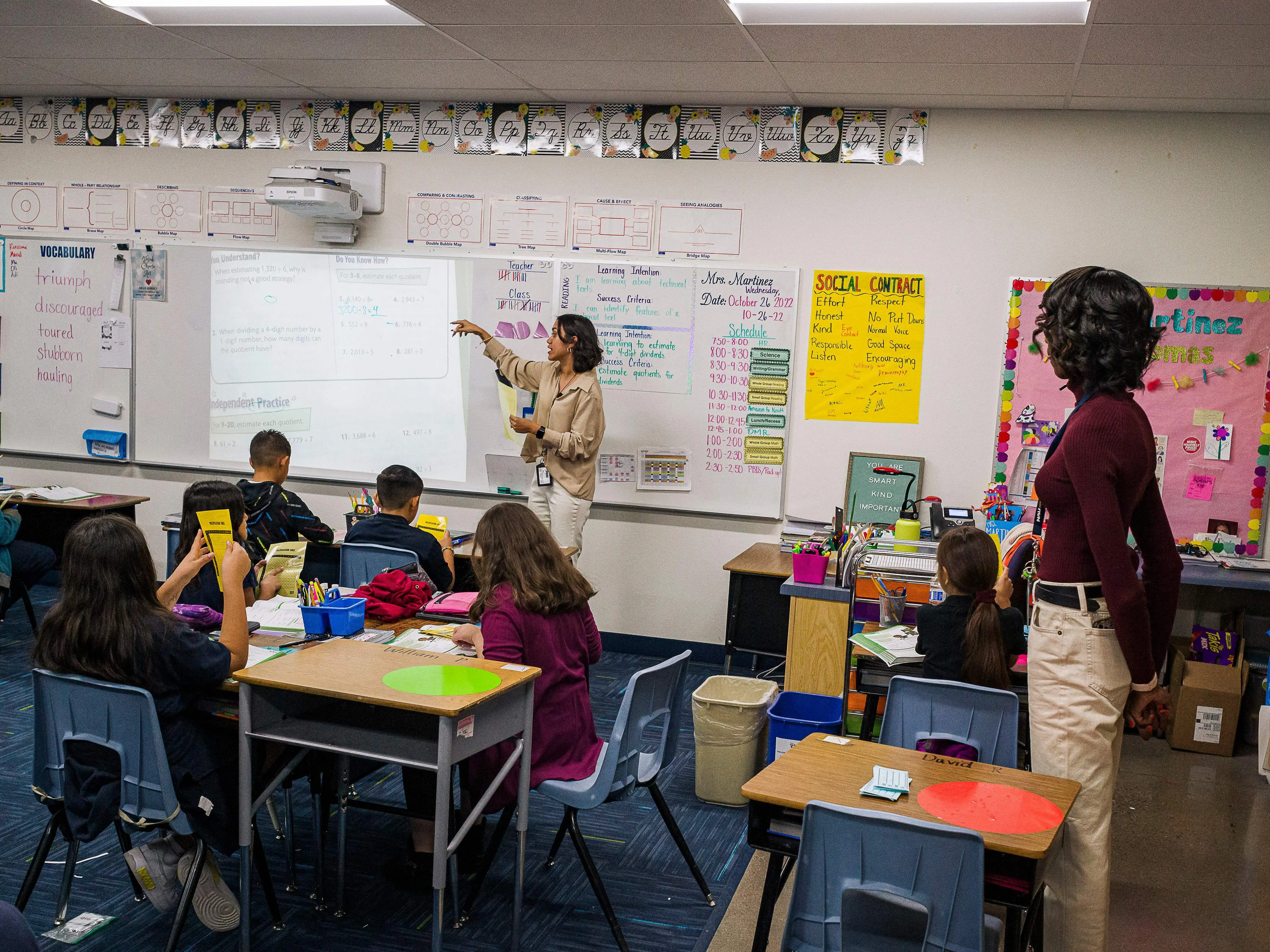 Teacher instructing a class at Nevitt Elementary School in Phoenix, Arizona.