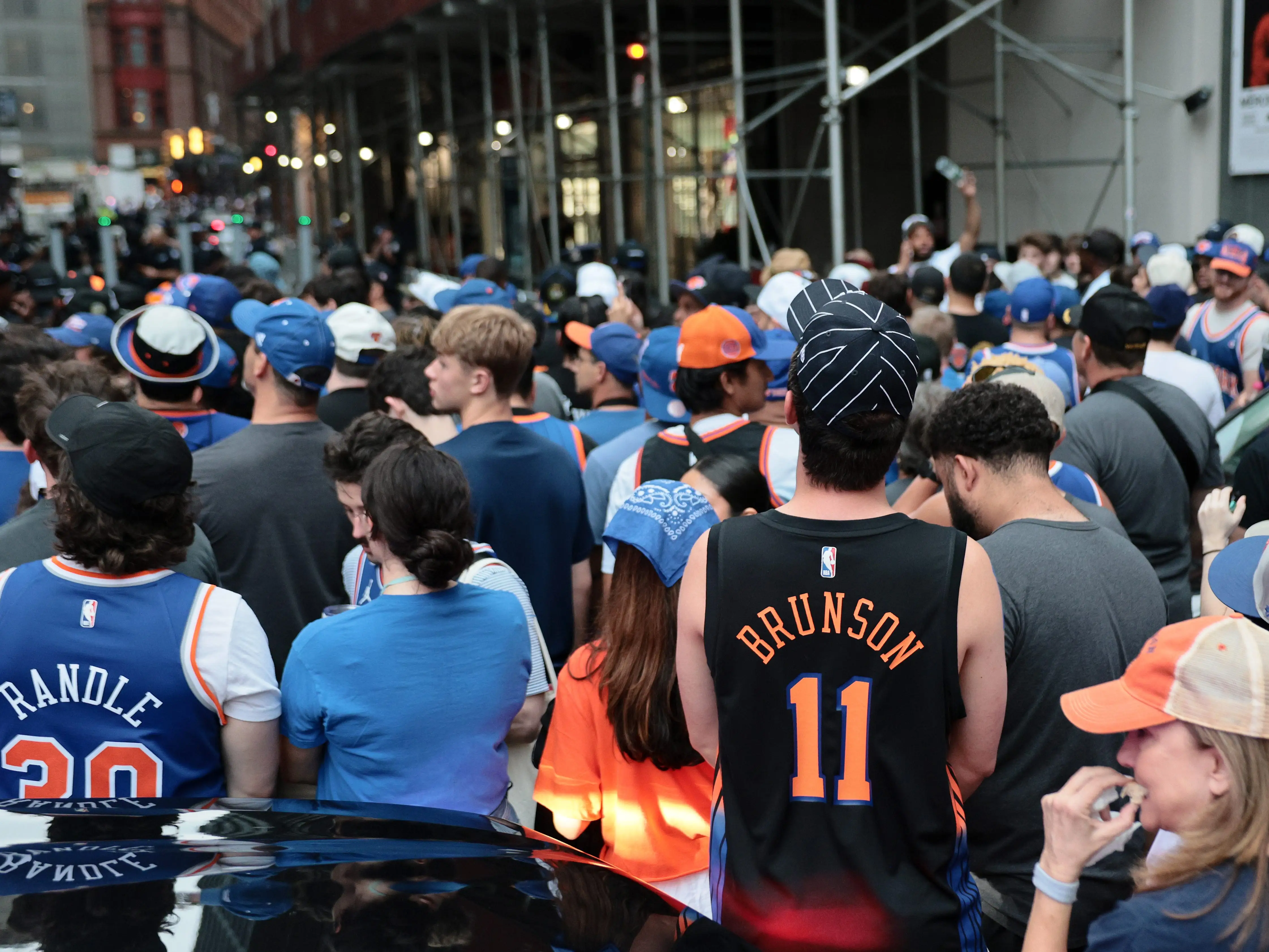Fans line up ahead of the New York Knicks Championship ticker tape parade and victory rally celebrating winning the 2026 NBA Finals on June 18, 2026 in New York City. The New York Knicks defeated the San Antonio Spurs in five games to win their first NBA Championship in 53 years.
