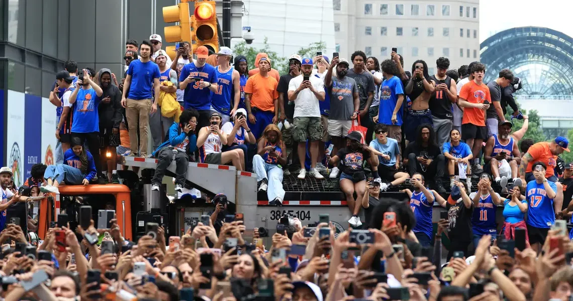 The Financial District turned orange and blue to celebrate the Knicks’ first NBA championship in 53 years