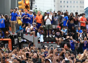 The Financial District turned orange and blue to celebrate the Knicks’ first NBA championship in 53 years