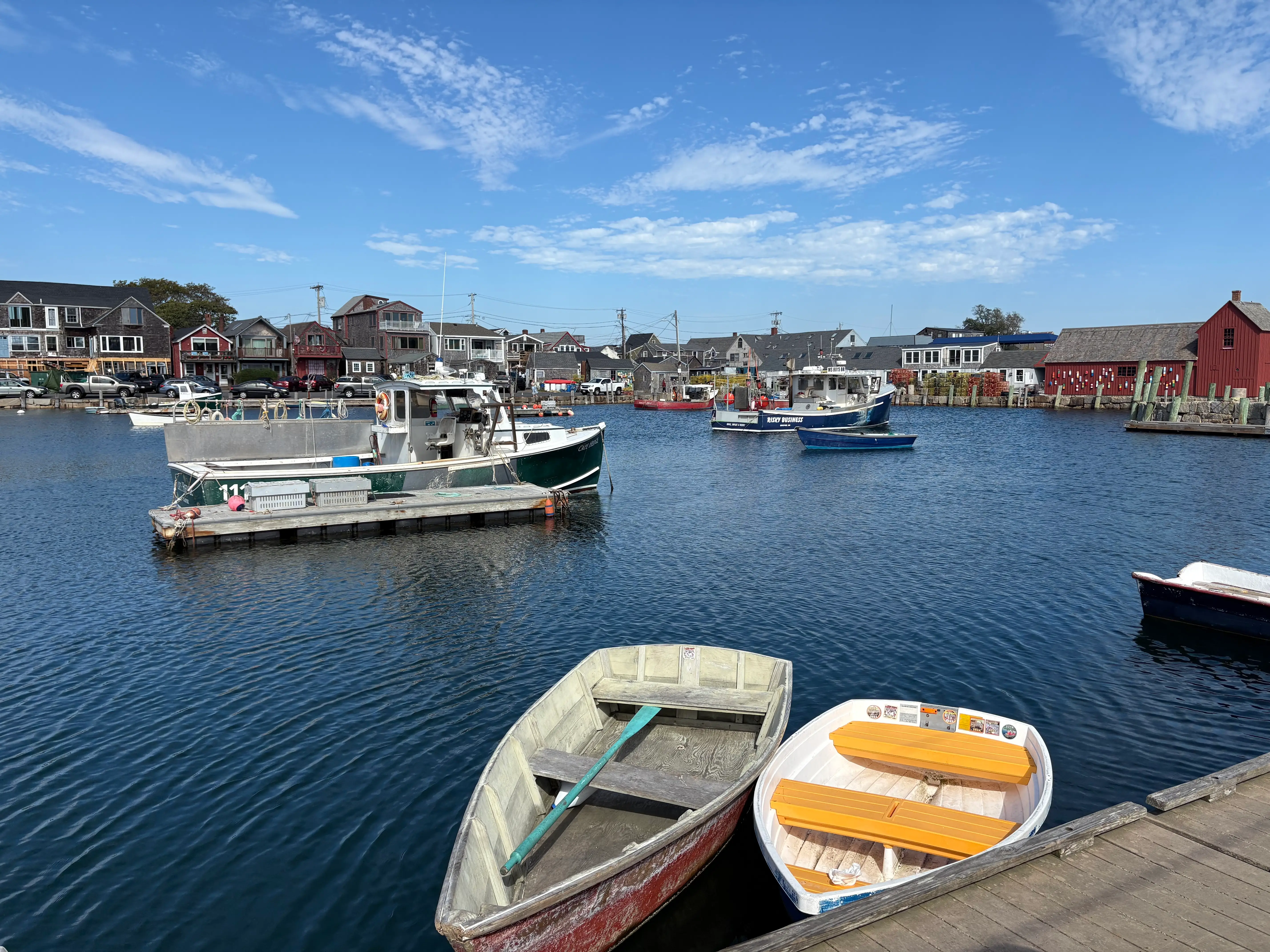 View of boats in water off of Rockport, Massachusetts
