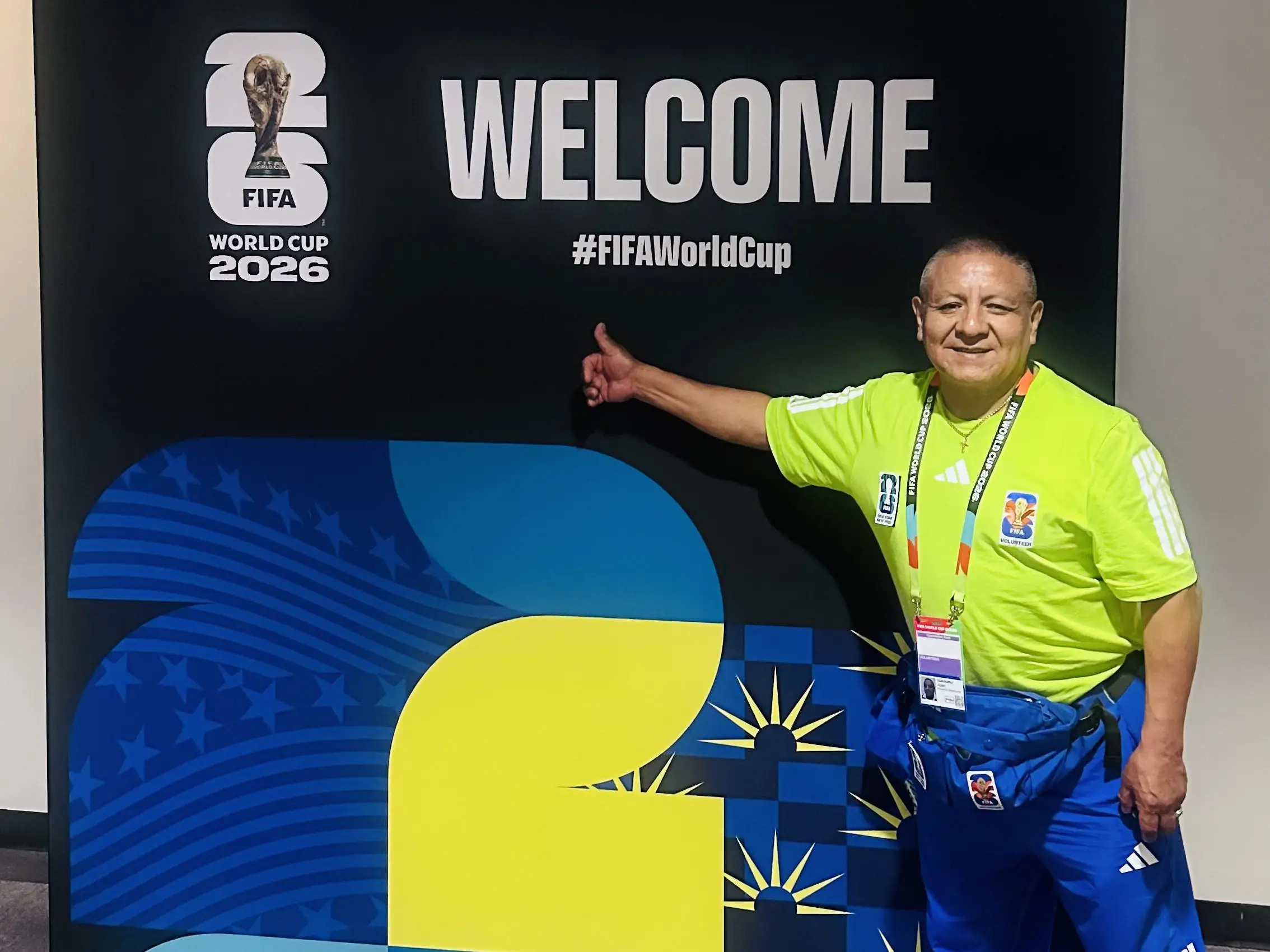 Juan Guanuna, FIFA World Cup volunteer, at Newark airport