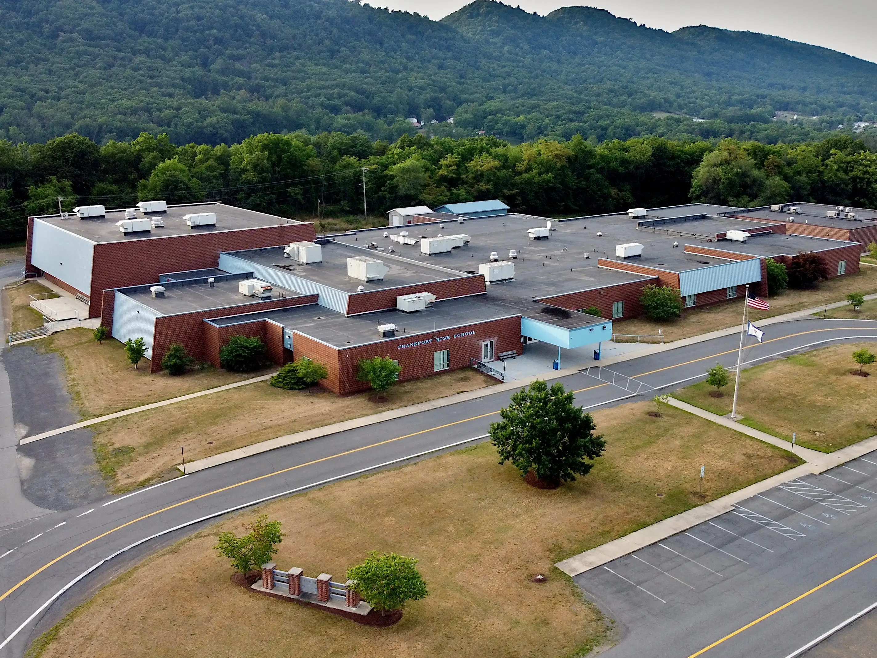 Aerial view of Frankfort High School in Short Gap, West Virginia.