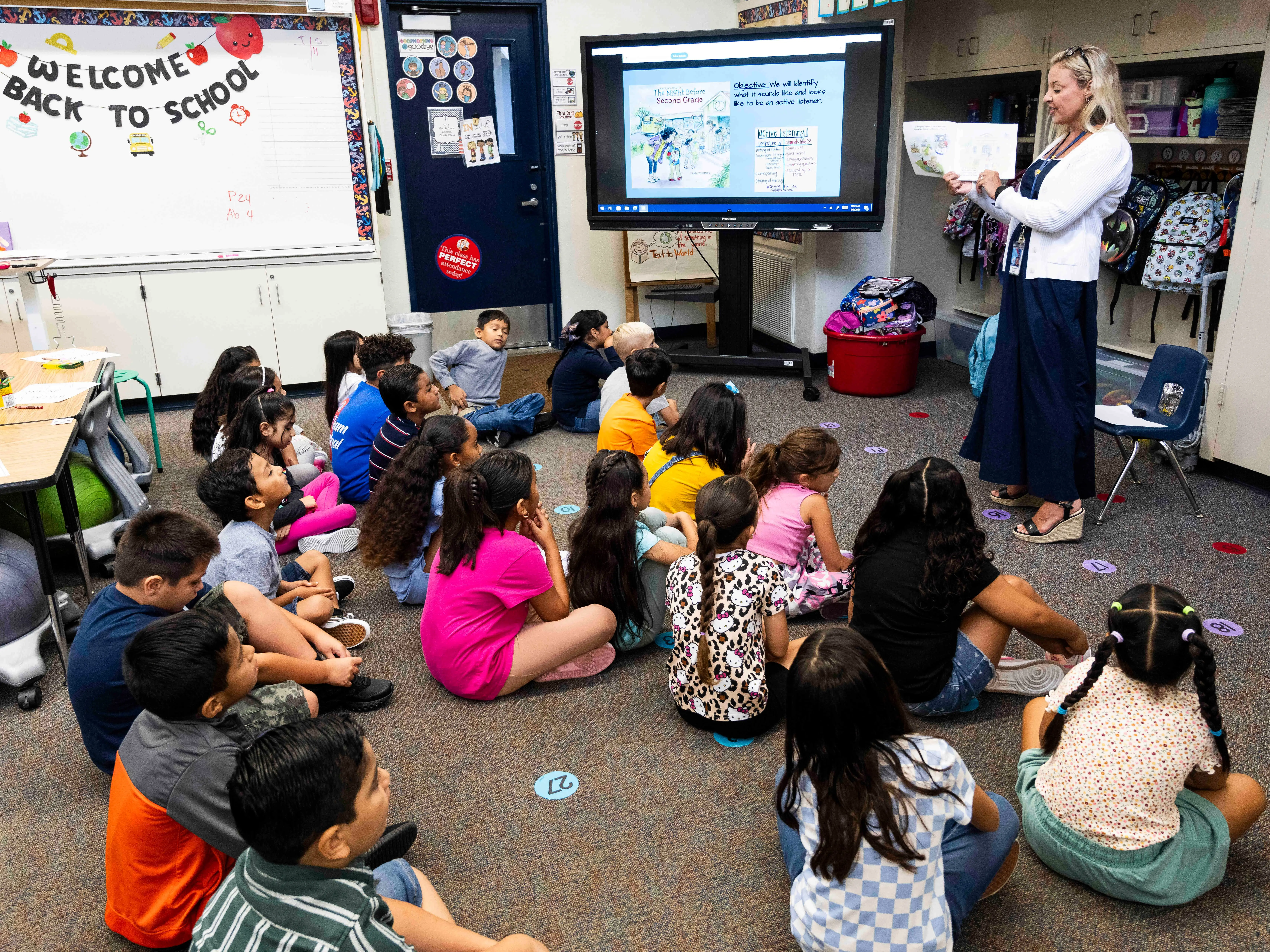 Teacher instructing students at Price Elementary School in Anaheim, California.