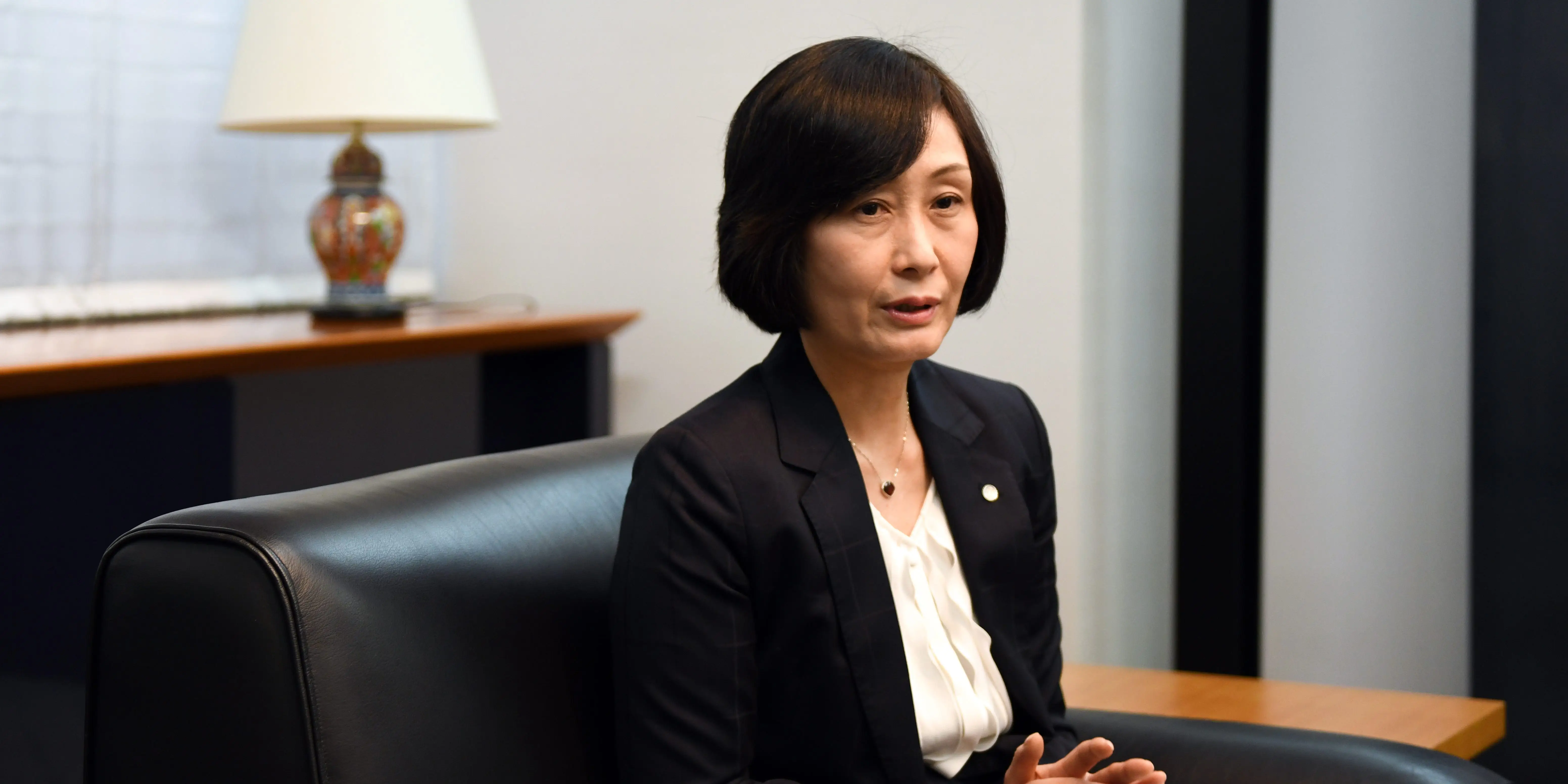 Japan Airlines CEO Mitsuko Tottori sitting down