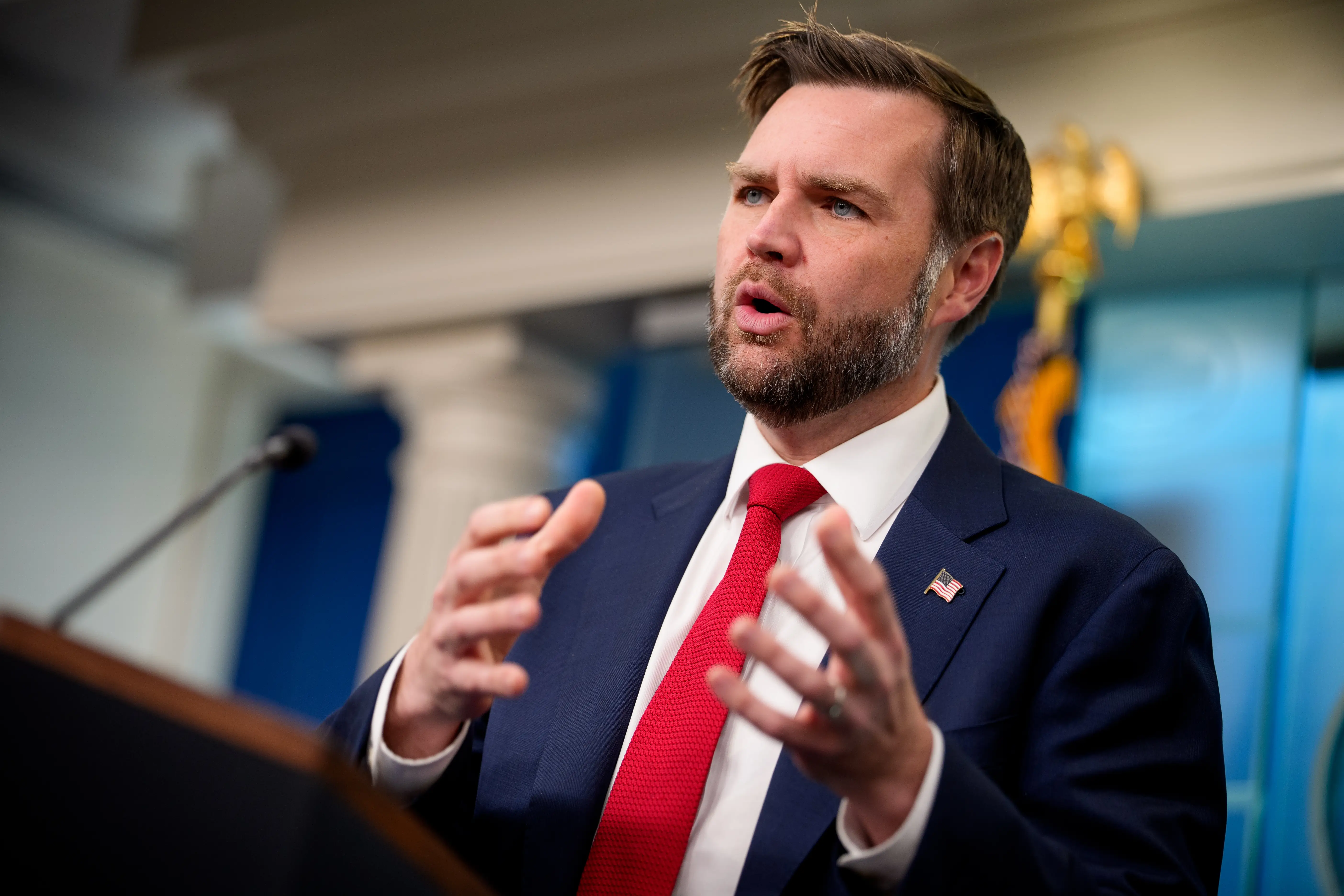 Vice President J.D. Vance speaks during a news conference in the Brady Press Briefing Room at the White House on June 18, 2026 in Washington, DC.
