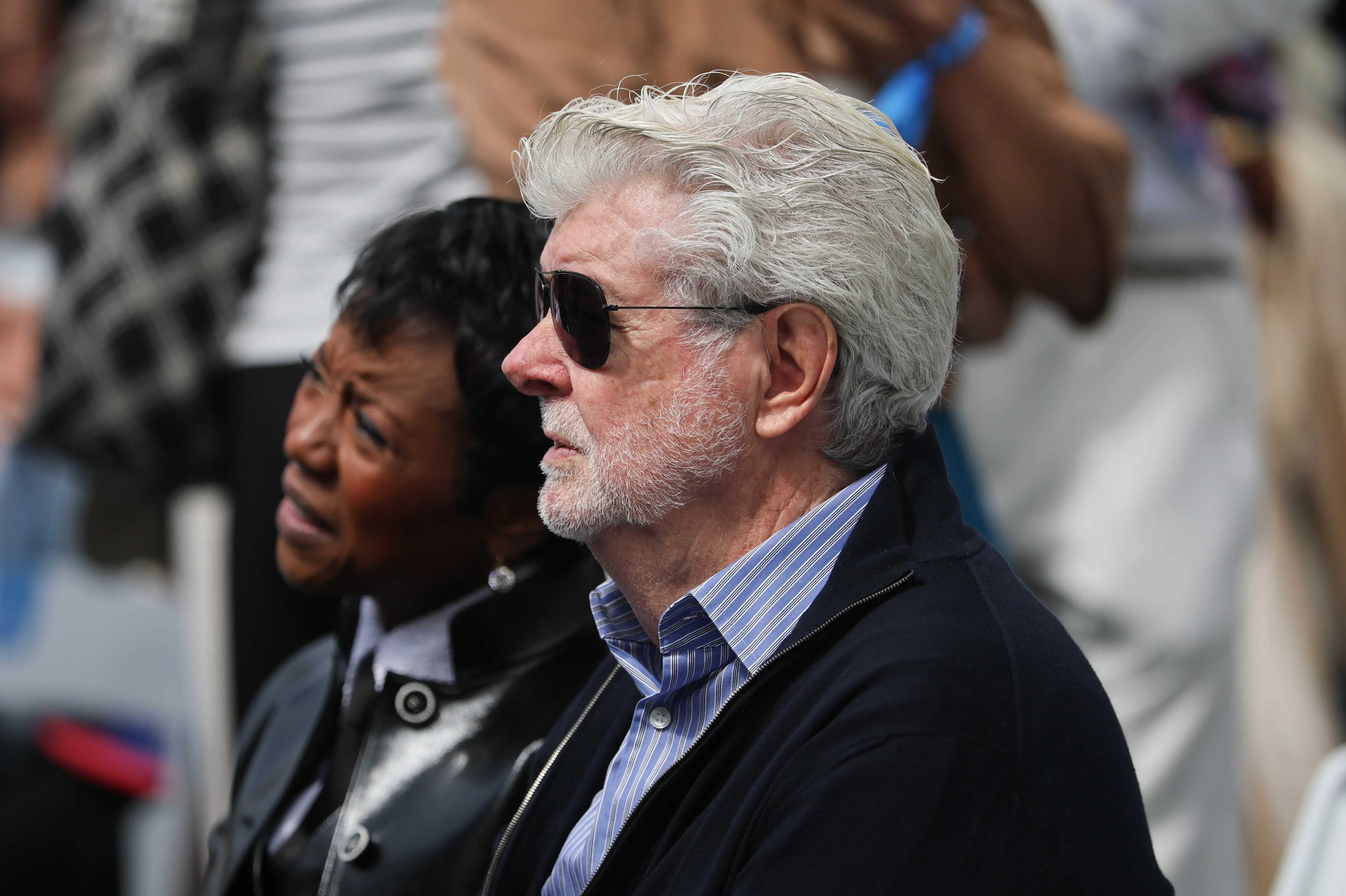 George Lucas attends the dedication ceremony for the opening of the Barack Obama Presidential Center