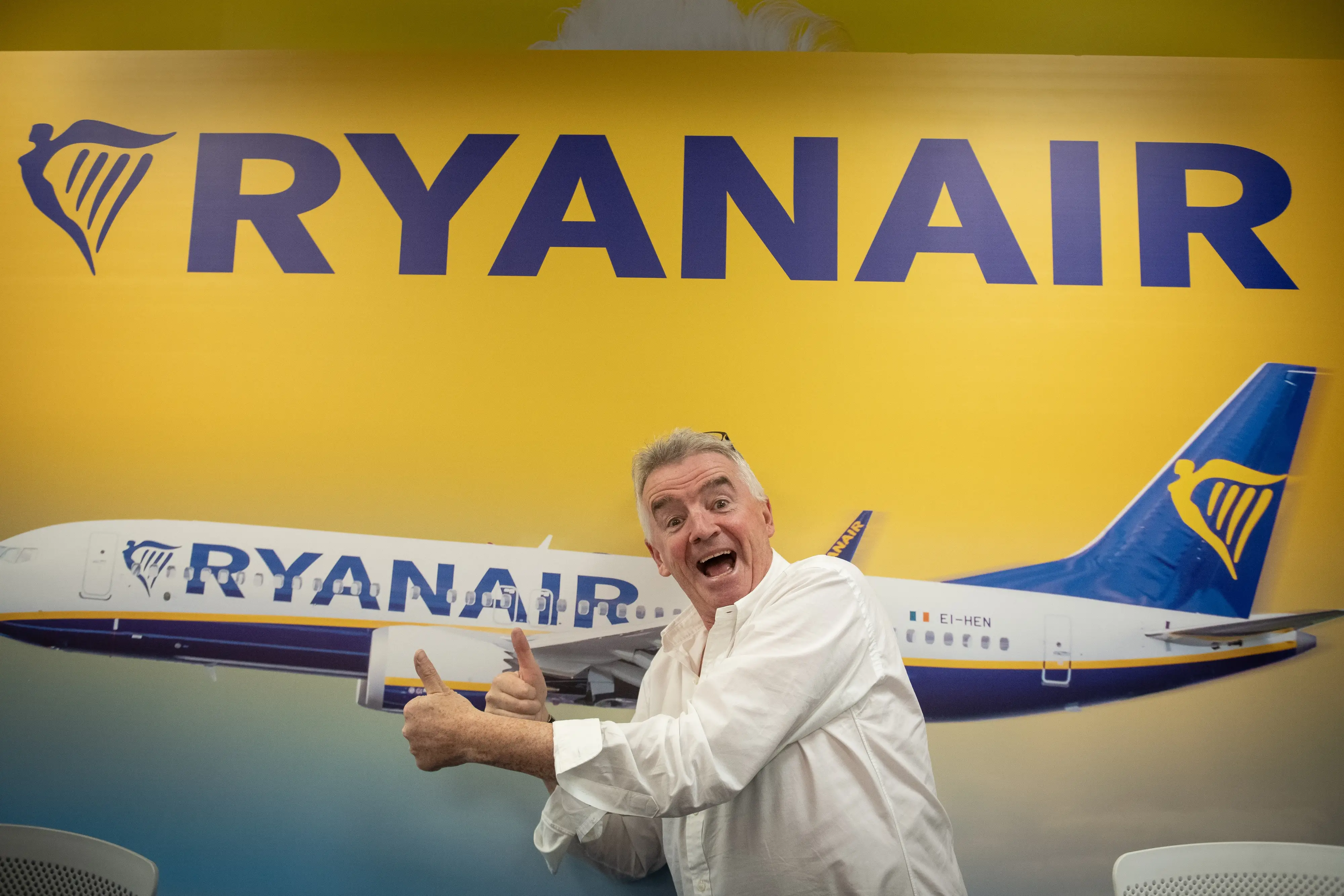 Ryanair CEO Michael O'Leary gives a press conference at Ryanair's headquarters on October 8, 2025, in Madrid, Spain.