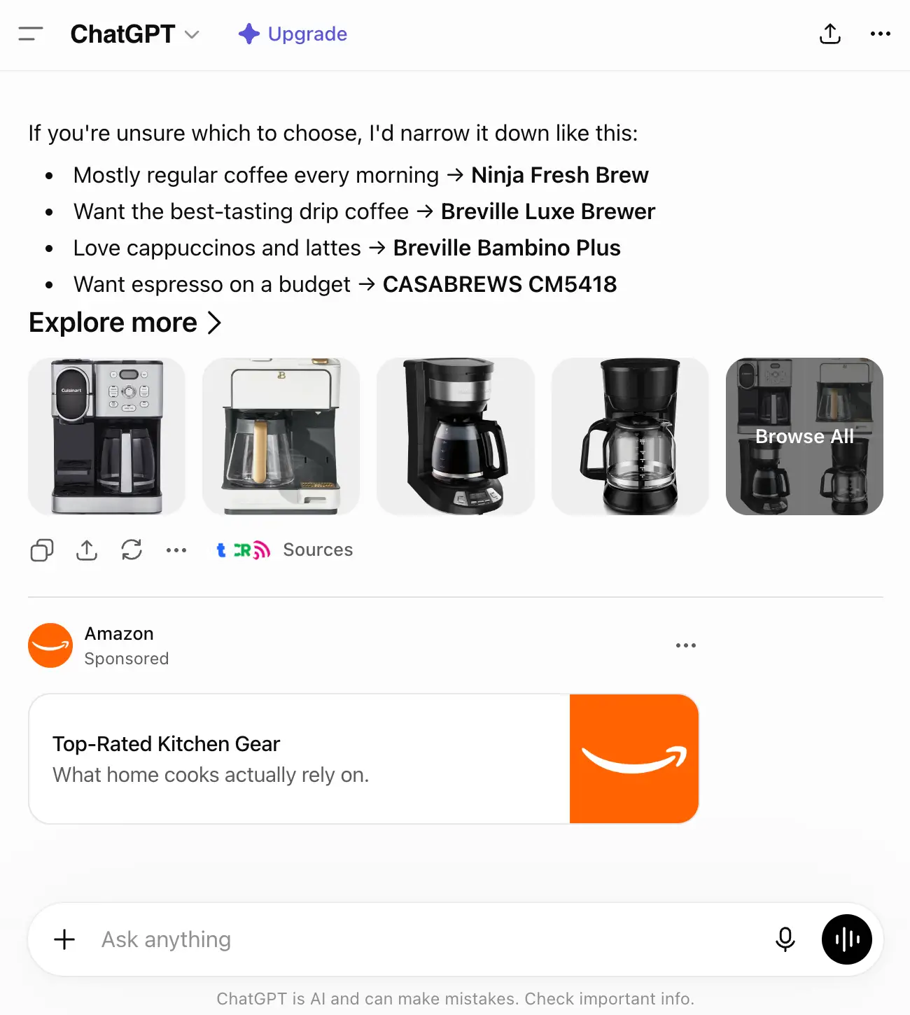 Amazon ad on ChatGPT