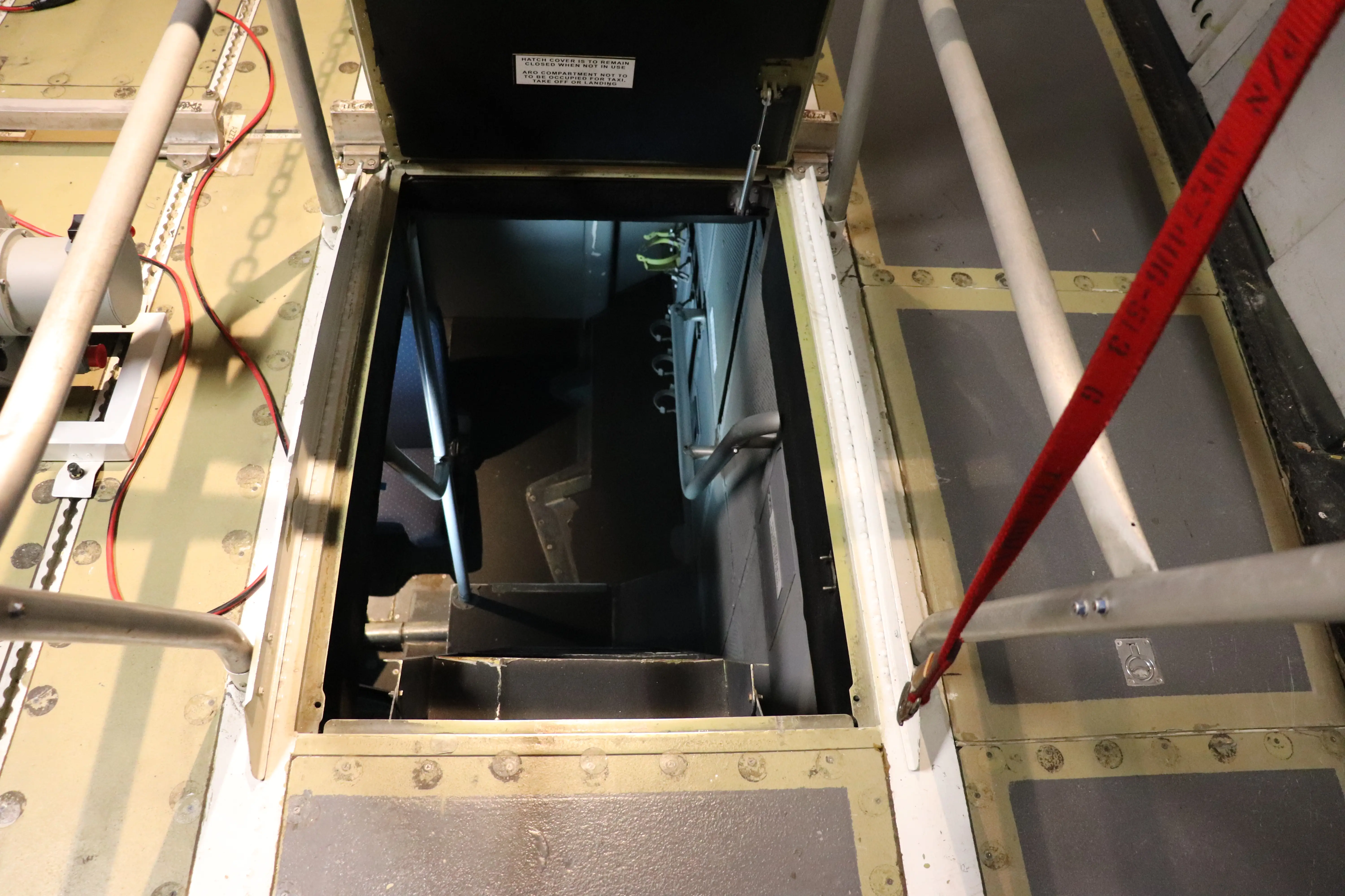 Stairs leading to the refueling operator station on a KC-10A Extender.