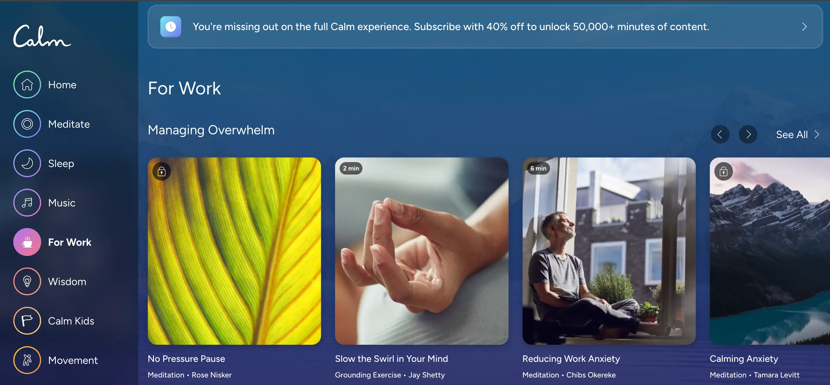 Calm app interface