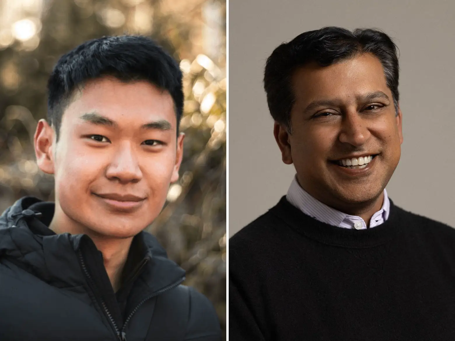 Side-by-side headshots of GPTZero cofounder Edward Tian and Superhuman CEO Shishir Mehrotra.