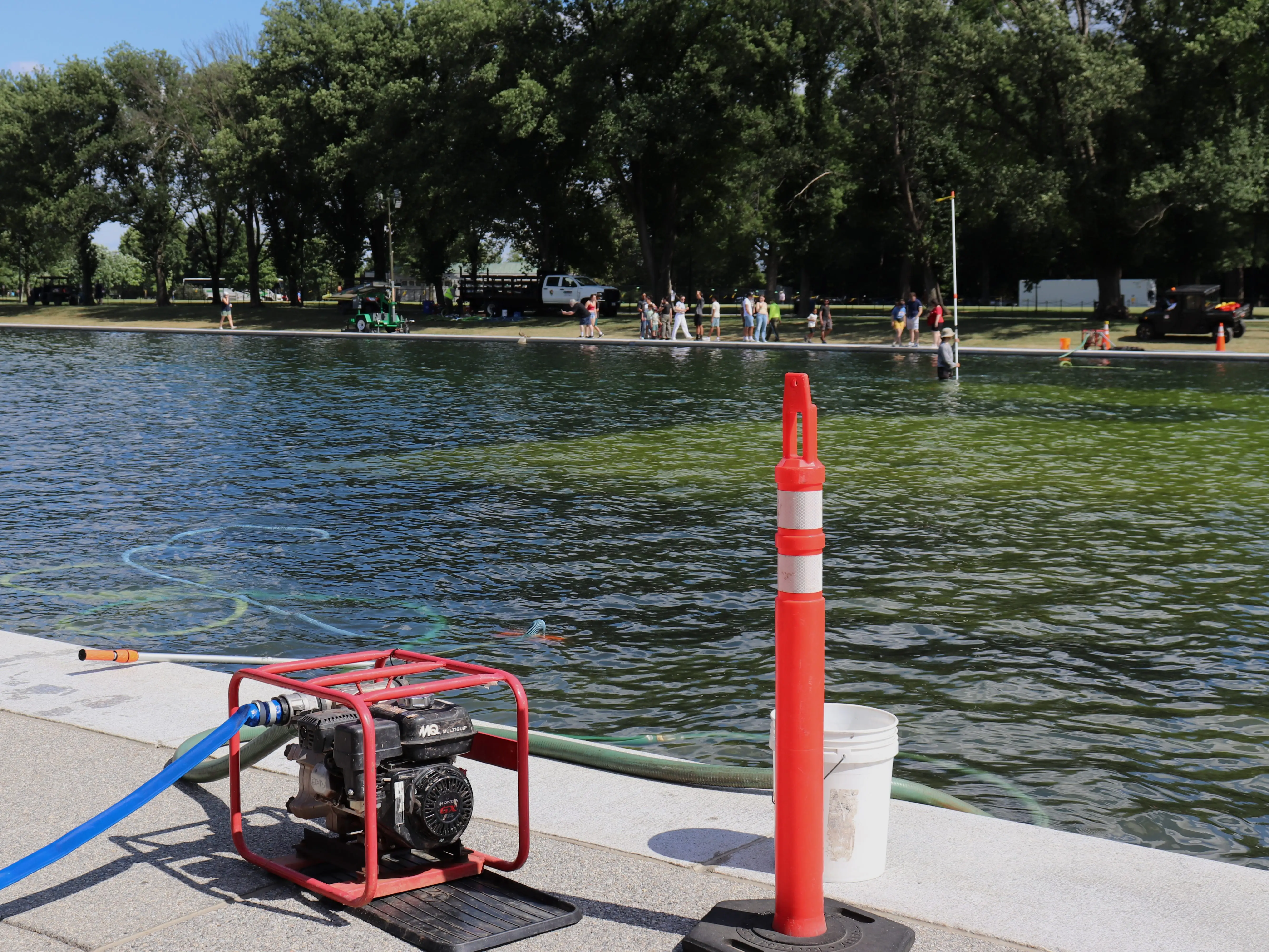 Equipment at the reflecting pool in Washington, DC