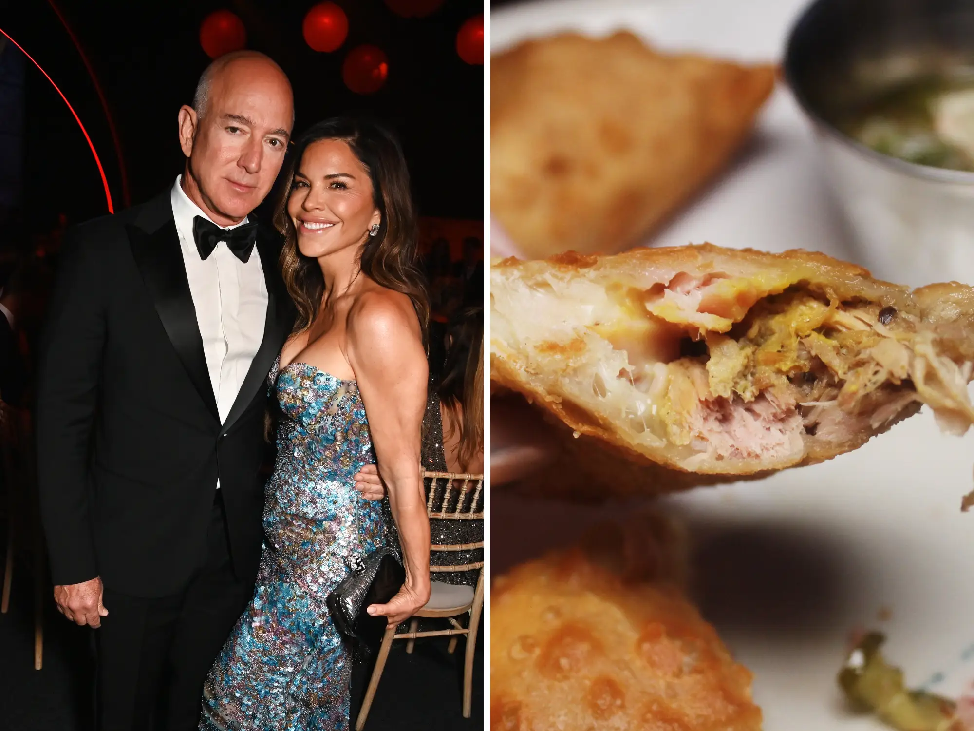 jeff bezos and lauren sanchez and empanada from cafe la trova