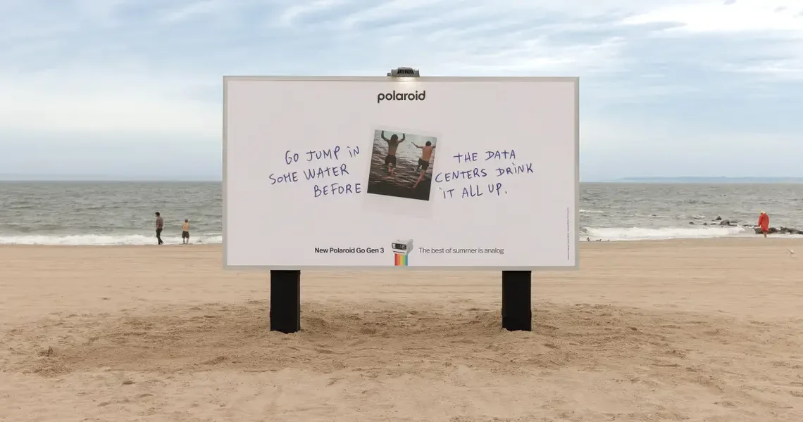 Polaroid tells people to jump in some water ‘before the data centers drink it all up’