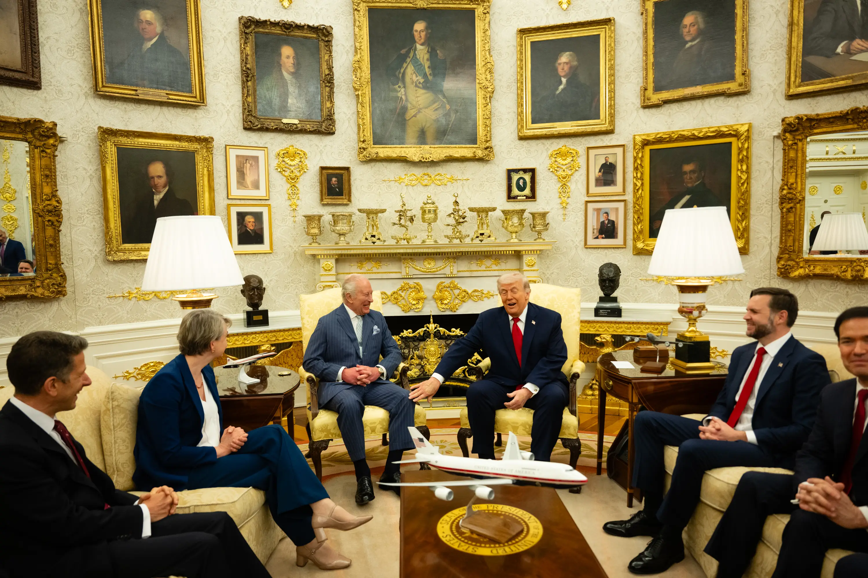 King Charles and Donald Trump in the Oval Office.