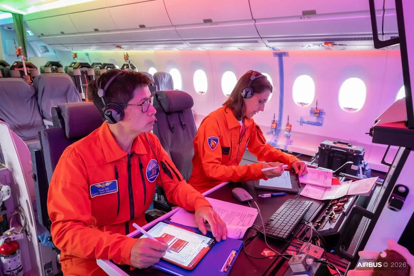 Airbus flight test engineers on Qantas' A350-1000ULR.