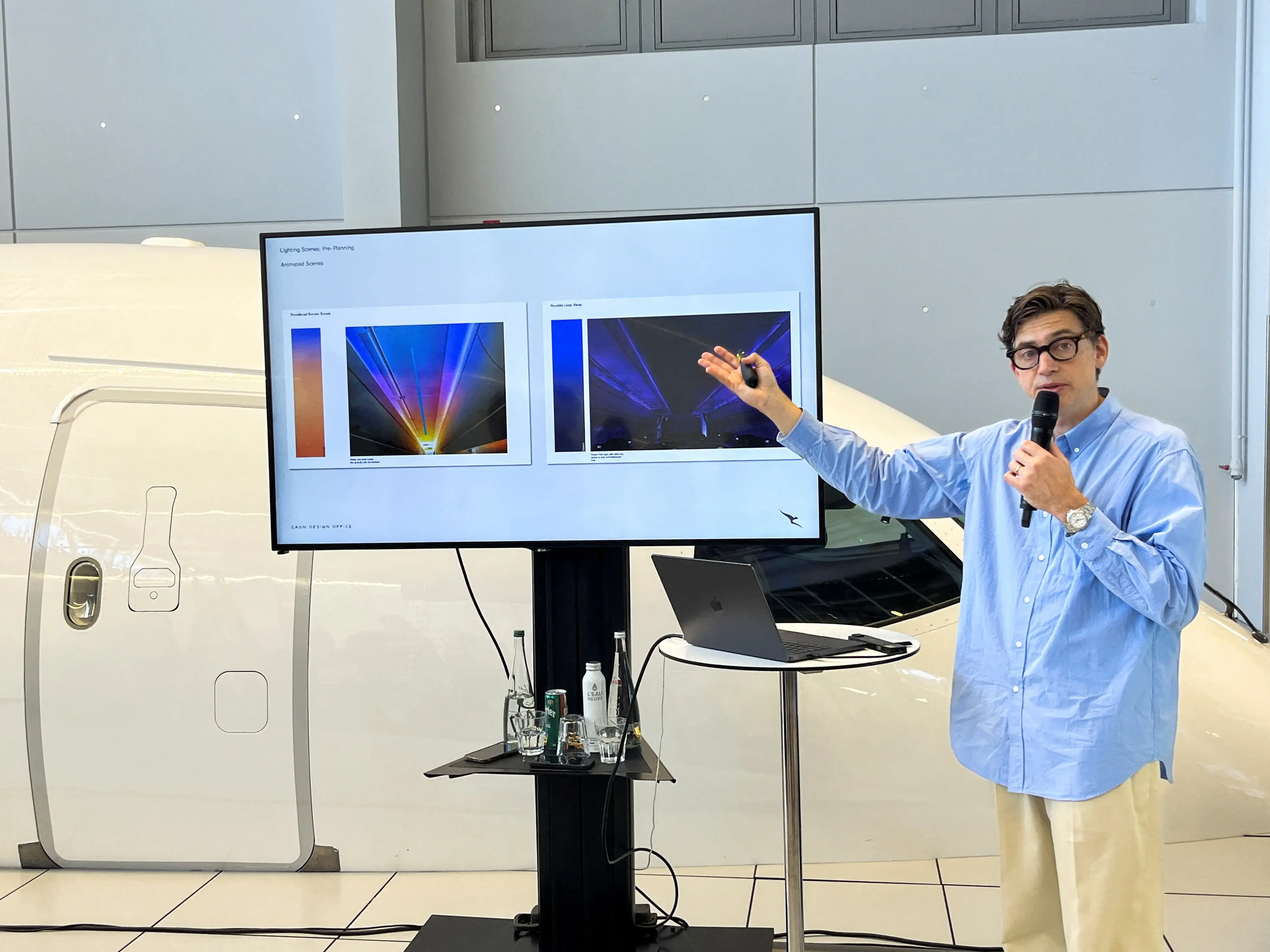 Airbus executive showing the lighting scenes planned for the Qantas A350.